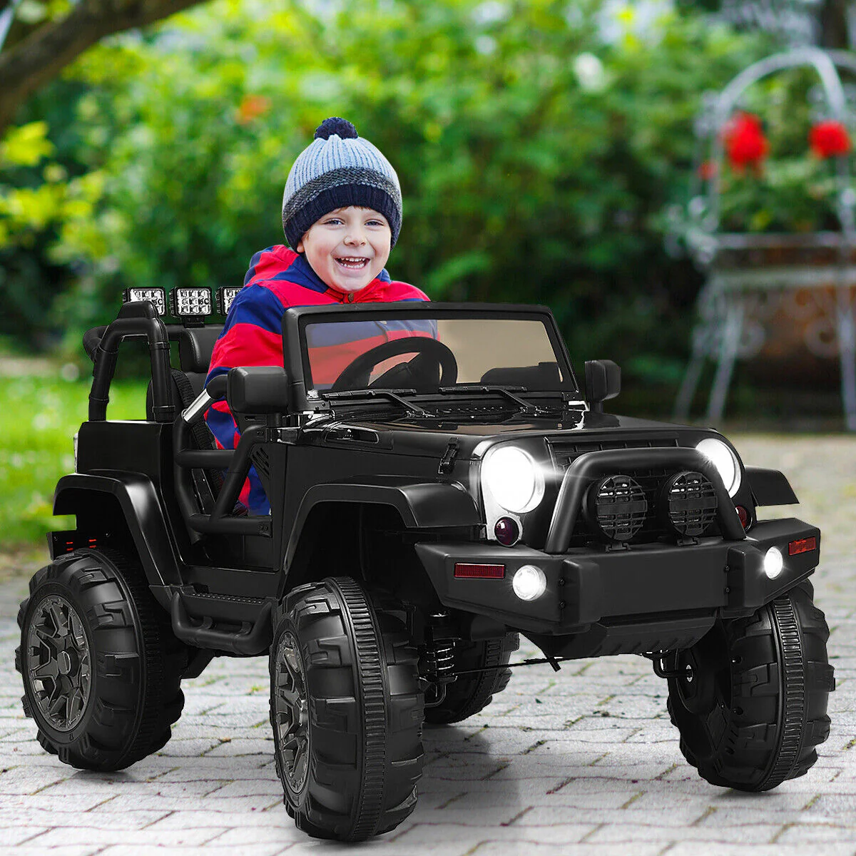 Remote Control Ride-On Truck with LED Lights - Black - Perfect for Christmas! - Image 3