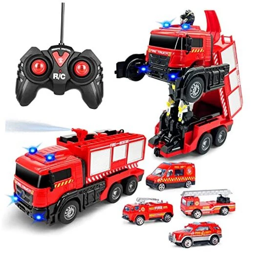Remote Control Fire Truck Toy Set with LED Lights and Sound - 3 Small Fire Trucks - Image 8