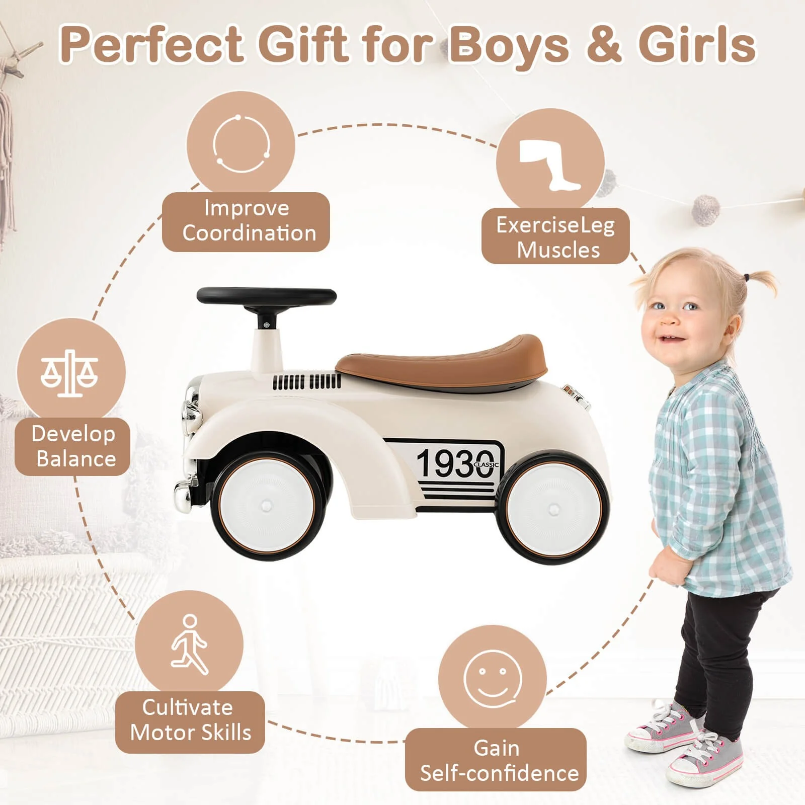 Retro Kids Sit-to-Stand Ride-On Vehicle with Functional Steering Wheel - Image 8