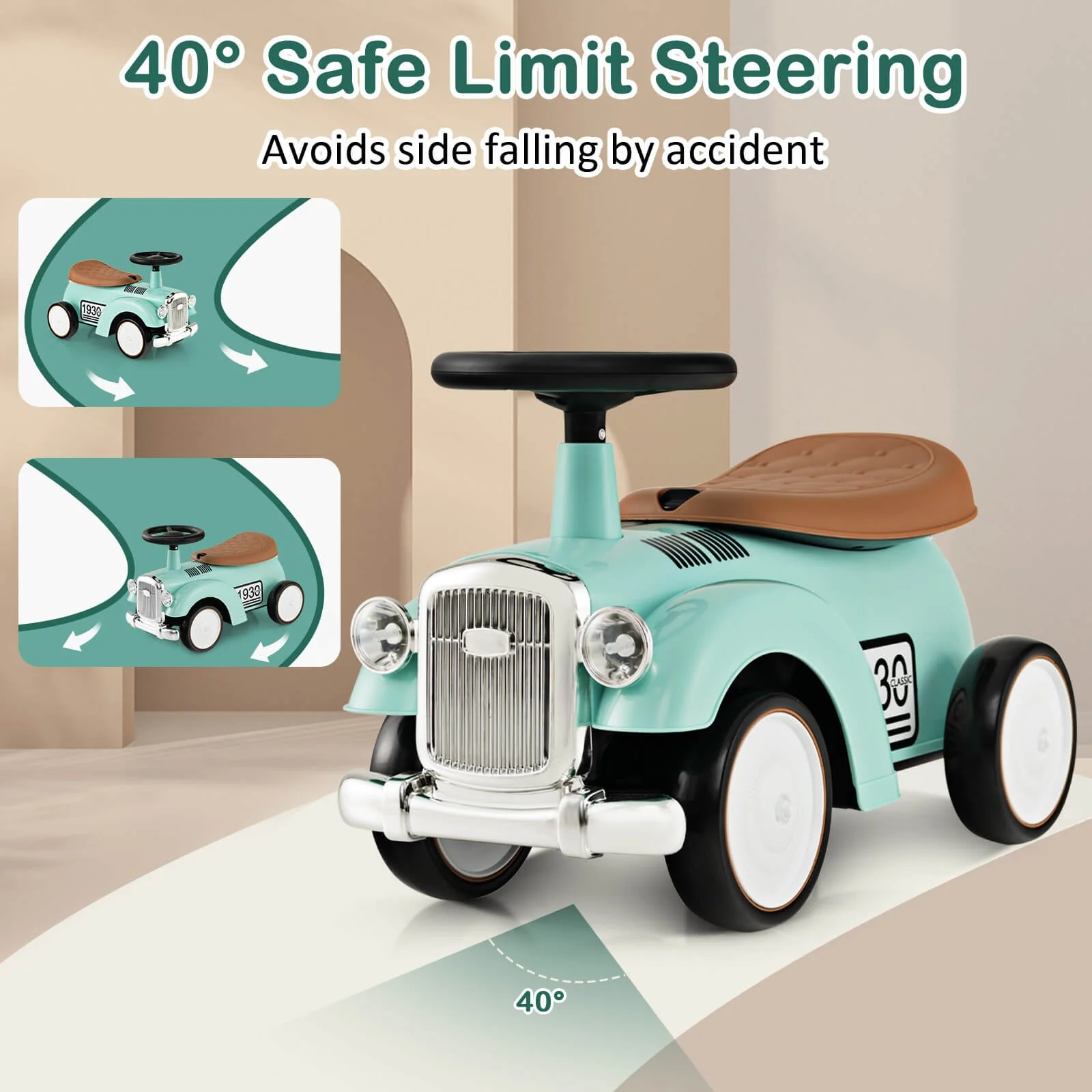 Retro Kids Ride-On Sit-to-Stand Vehicle with Functional Steering Wheel - Image 5