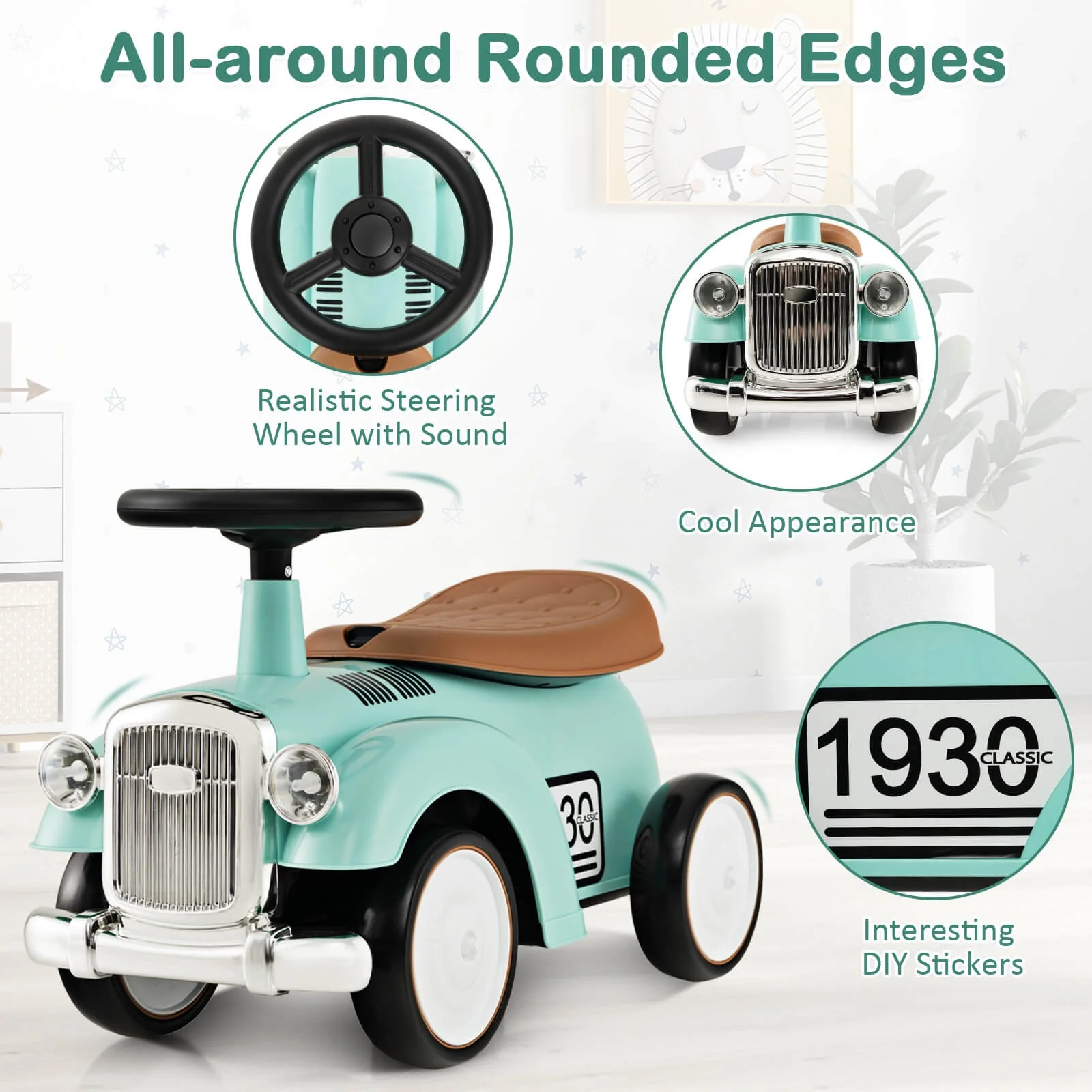 Retro Kids Ride-On Sit-to-Stand Vehicle with Functional Steering Wheel - Image 9