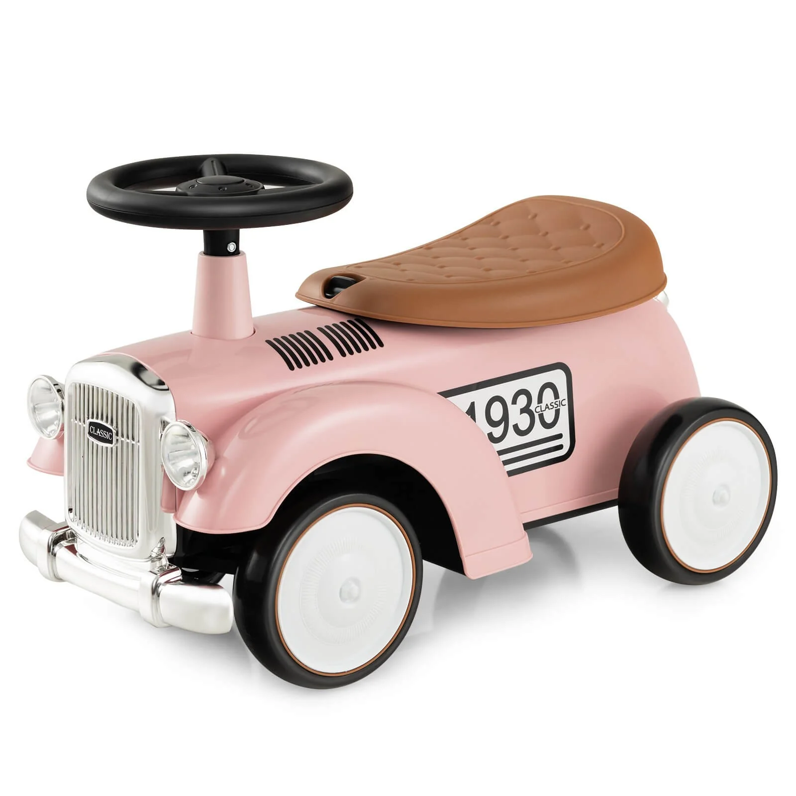 Retro Kids Ride-On Sit-to-Stand Vehicle with Functional Steering Wheel