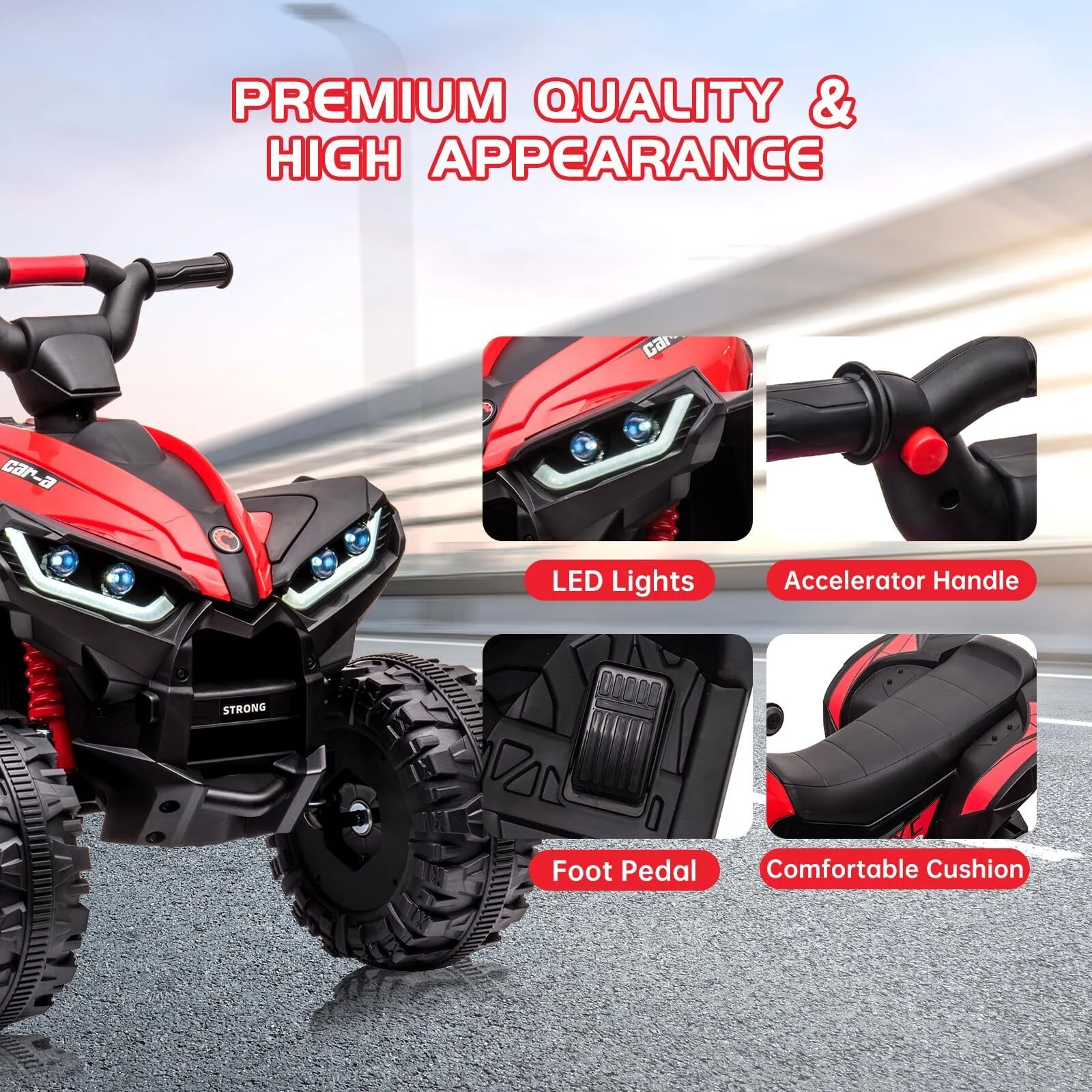 Rev Up the Fun with Our 12V Dual Drive Red Kids ATV Ride-On Car! - Image 5