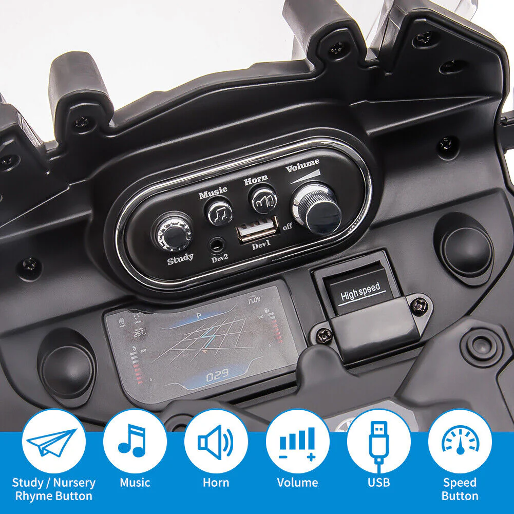 Rev Up the Fun with Our 12V Ride On Police Motorcycle for Kids - Featuring 2 Speeds, Music, and LED Lights! - Image 5