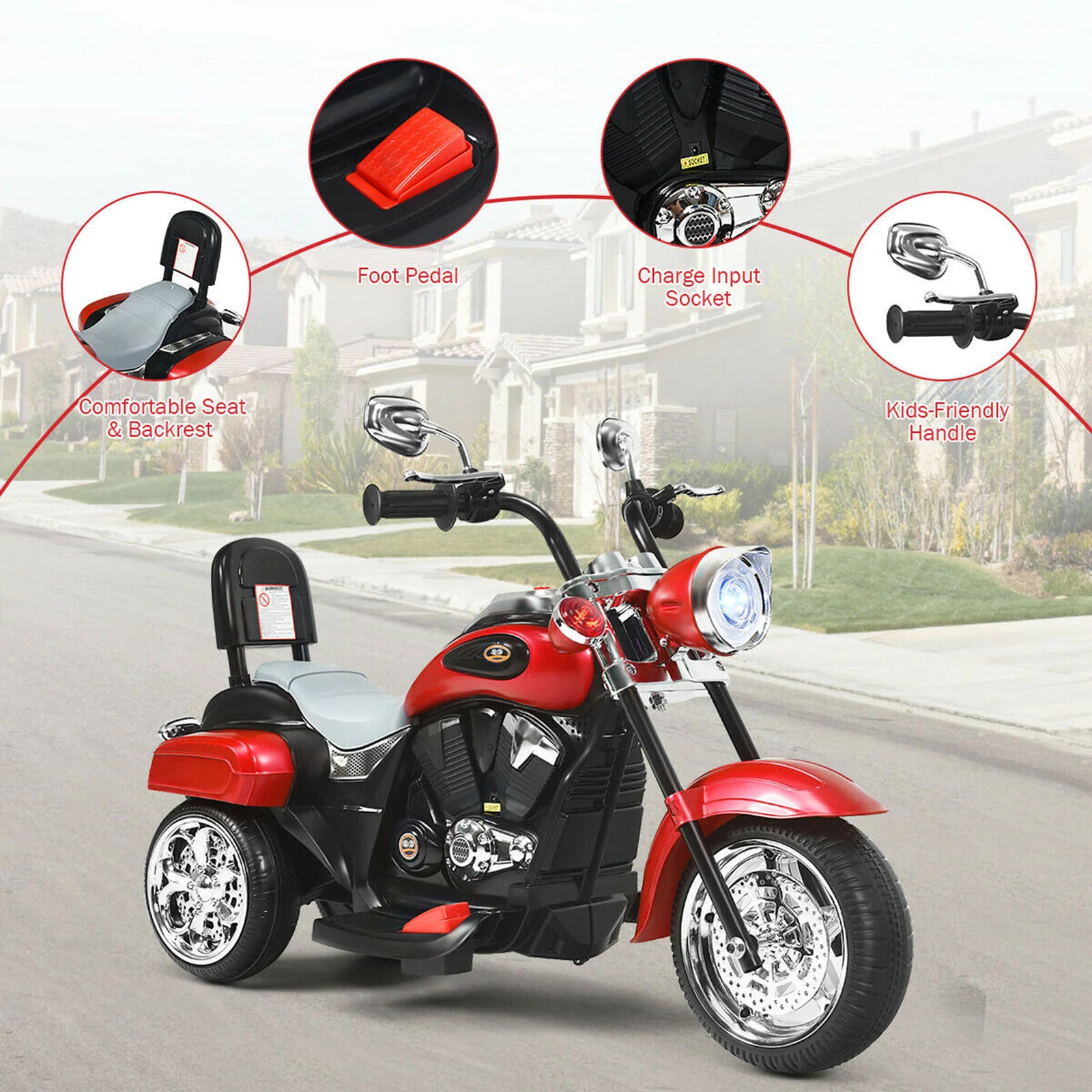 Rev Up the Fun with Our 6V Kids Chopper Motorcycle Trike in Red! - Image 10