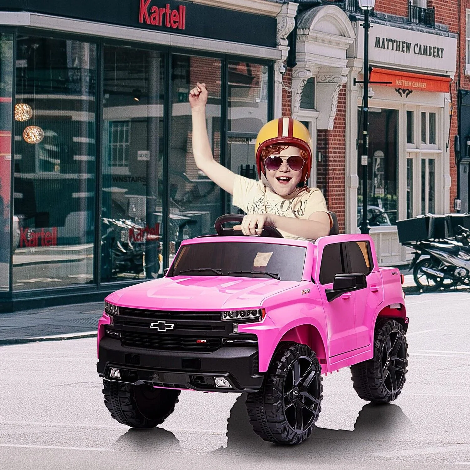 Rev Up the Fun with the 12V Licensed Chevrolet Silverado GMC Kid's Pink Car Truck - Image 2