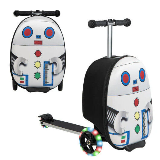 Revolutionary Ride-on Suitcase Scooter with LED Flashing Wheels in White - Image 3