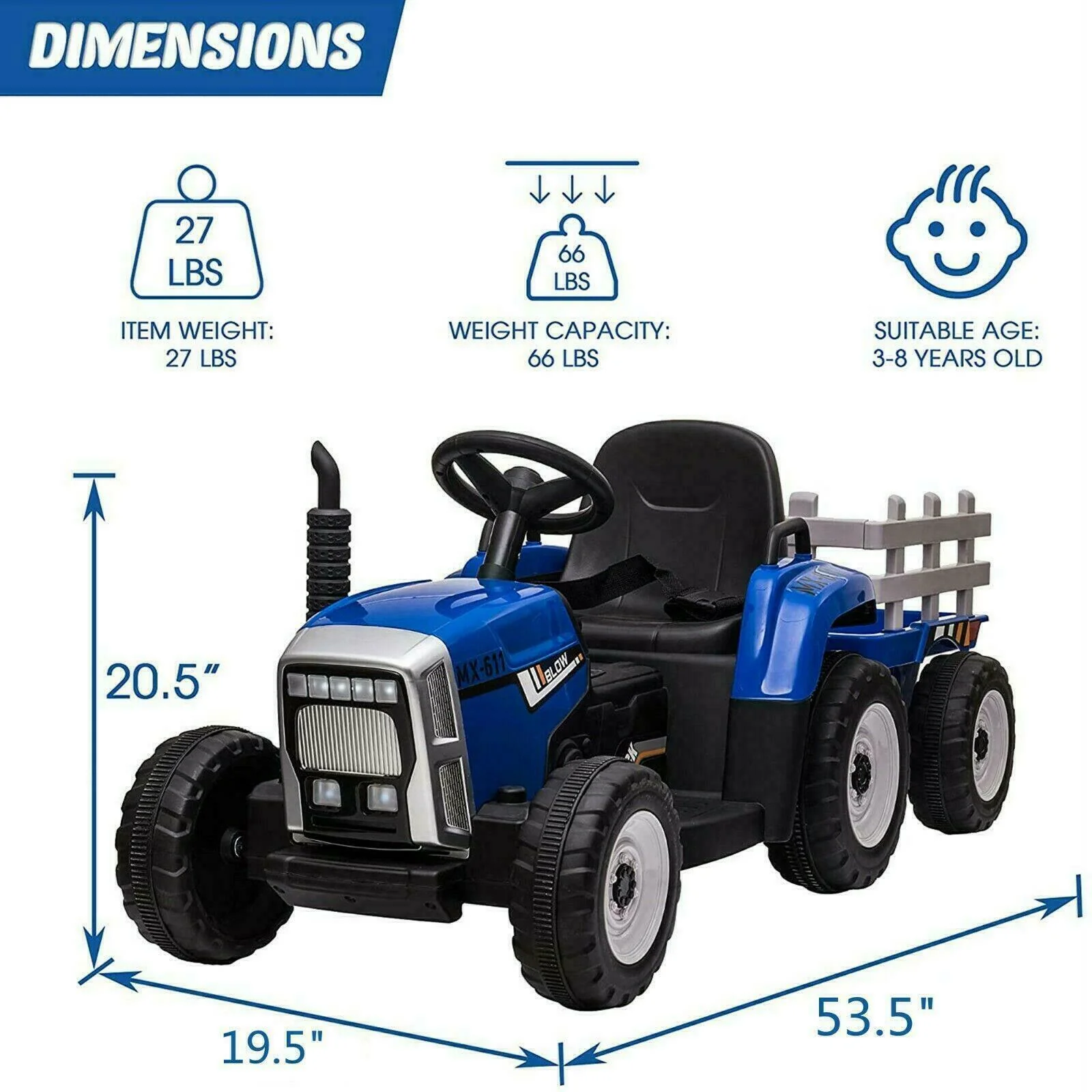 Ride in Style with the LUCKYERMORE 12V Electric Tractor Trailer for Kids - Image 4