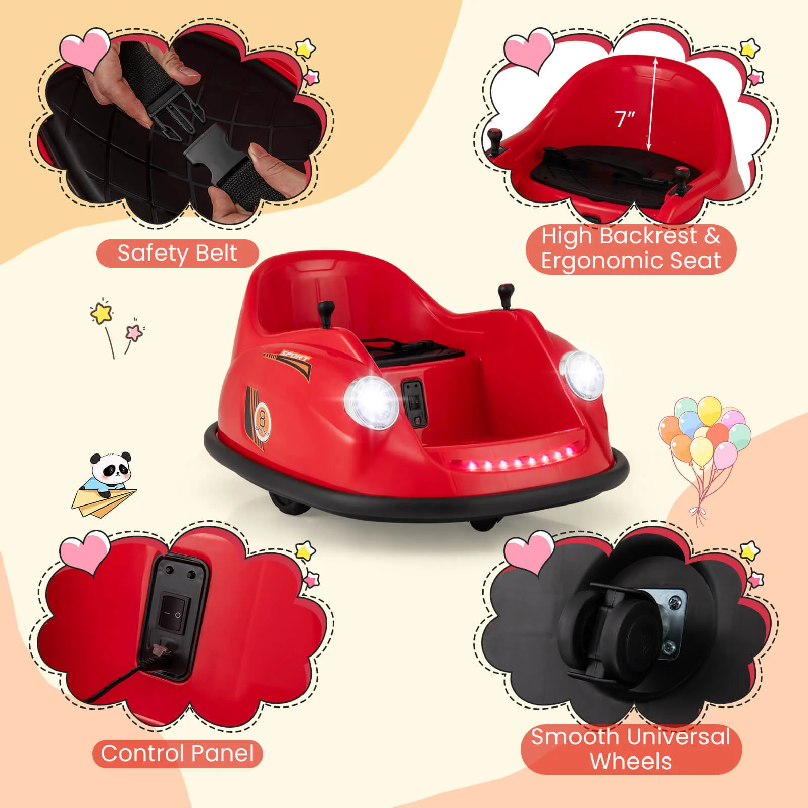 Kids Ride-On Bumper Car with Remote Control, 360-Degree Spin and LED Lights - Image 5