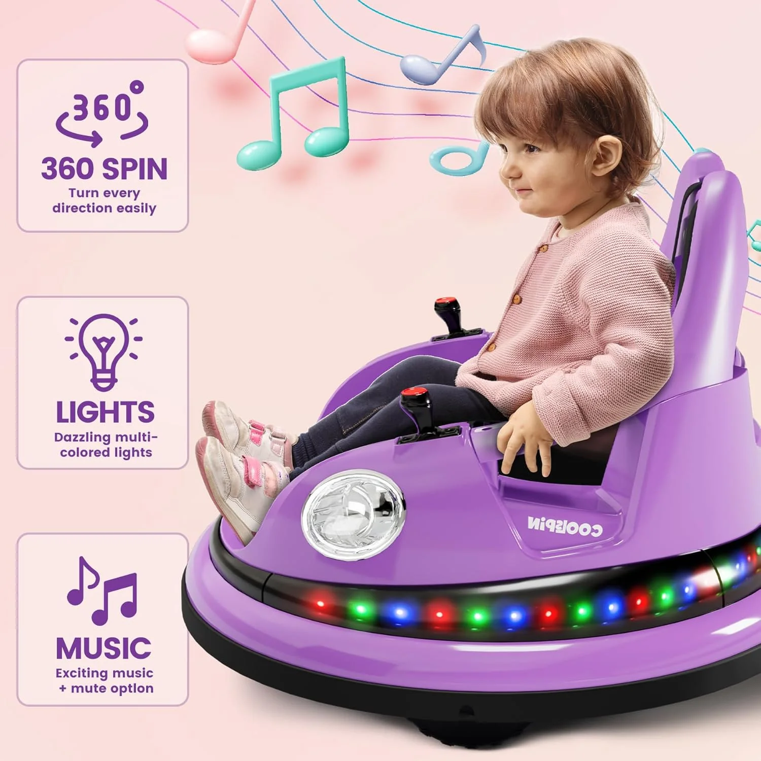 12V Ride-On Bumper Car for Toddlers with Parent Remote Control and 2-Speed Settings - Image 3