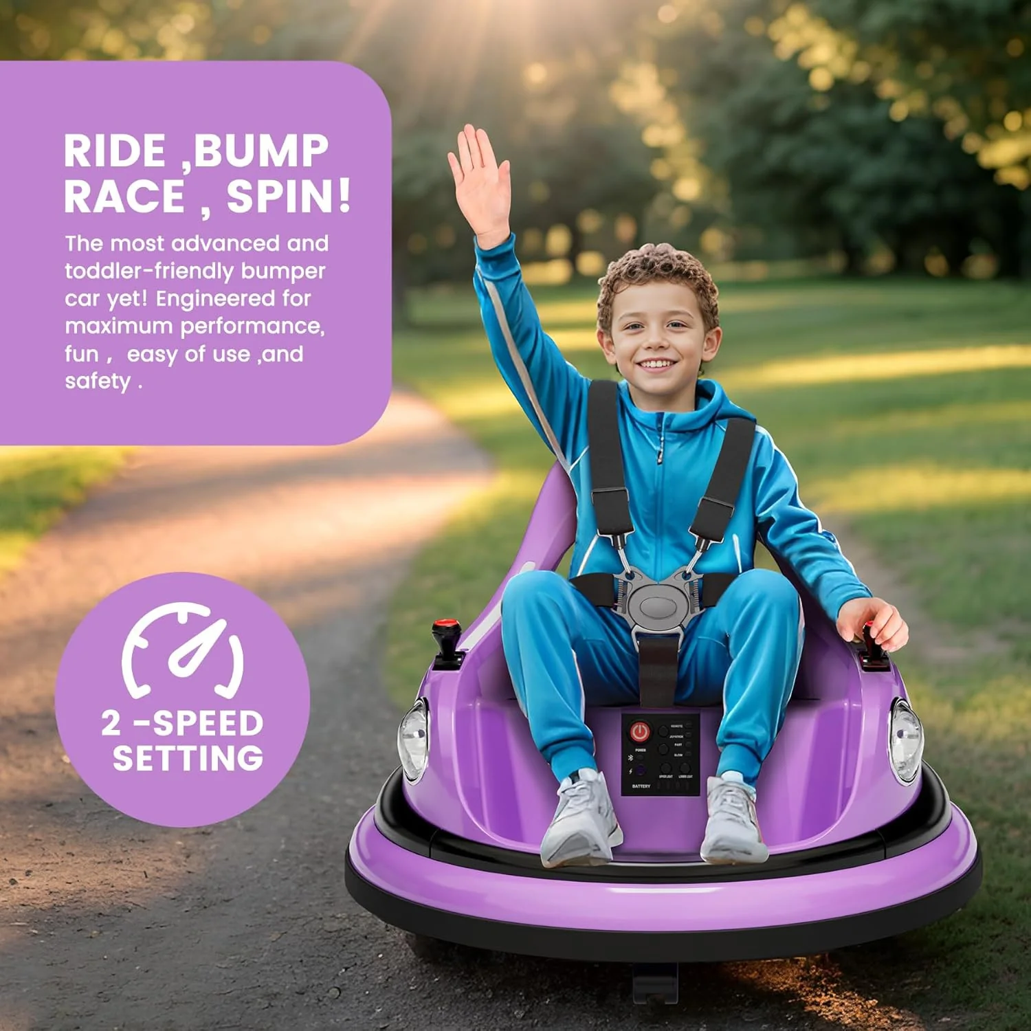 12V Ride-On Bumper Car for Toddlers with Parent Remote Control and 2-Speed Settings - Image 5