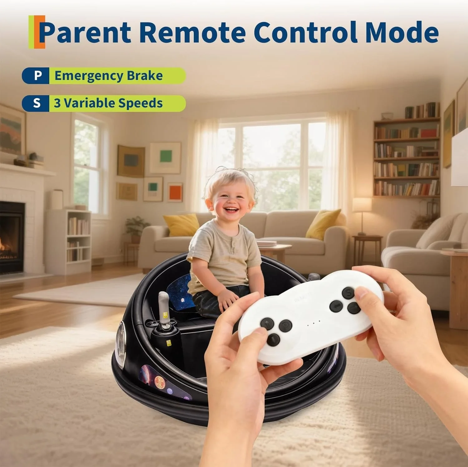 Ride-On Bumper Car with Remote Control, Safety Belt, Music, Flashing Lights, and 360-Degree Spin