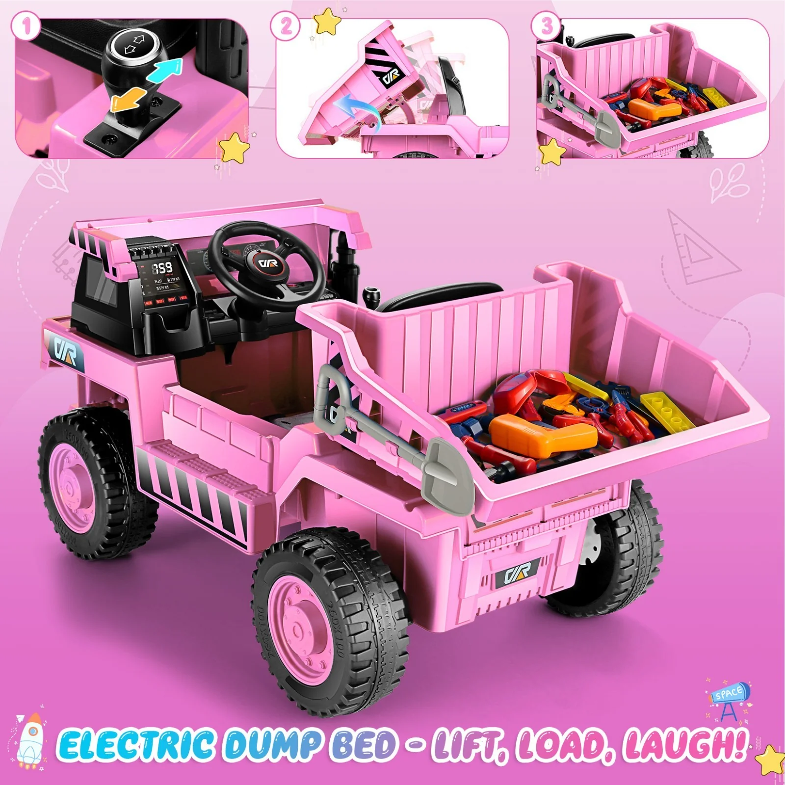 12V Electric Ride-On Dump Truck for Kids with Functional Dump Bed - Image 4