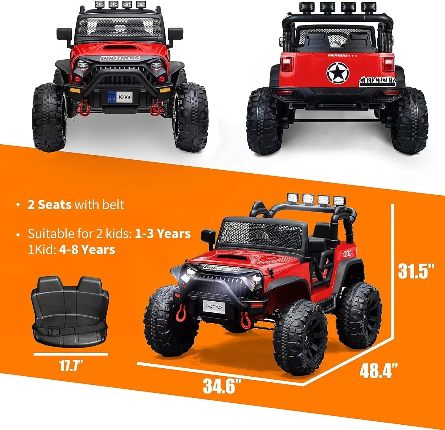 48.4-Inch Electric Ride-On 12V Kids Truck with Remote Control and Battery-Powered Wheels - Image 3