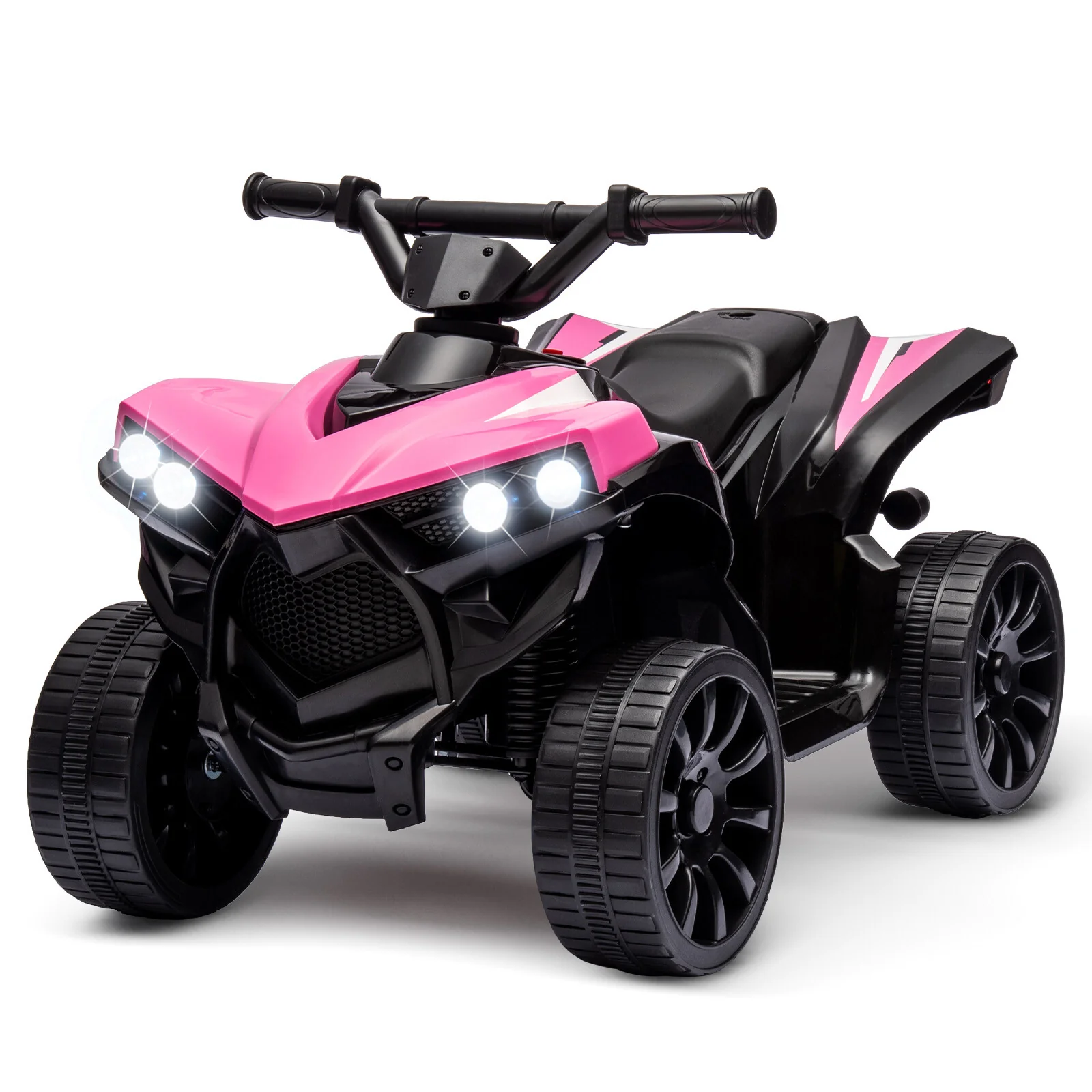 Kids Pink Ride-On ATV with 1.8 MPH Speed, LED Lights, and Foot Pedal