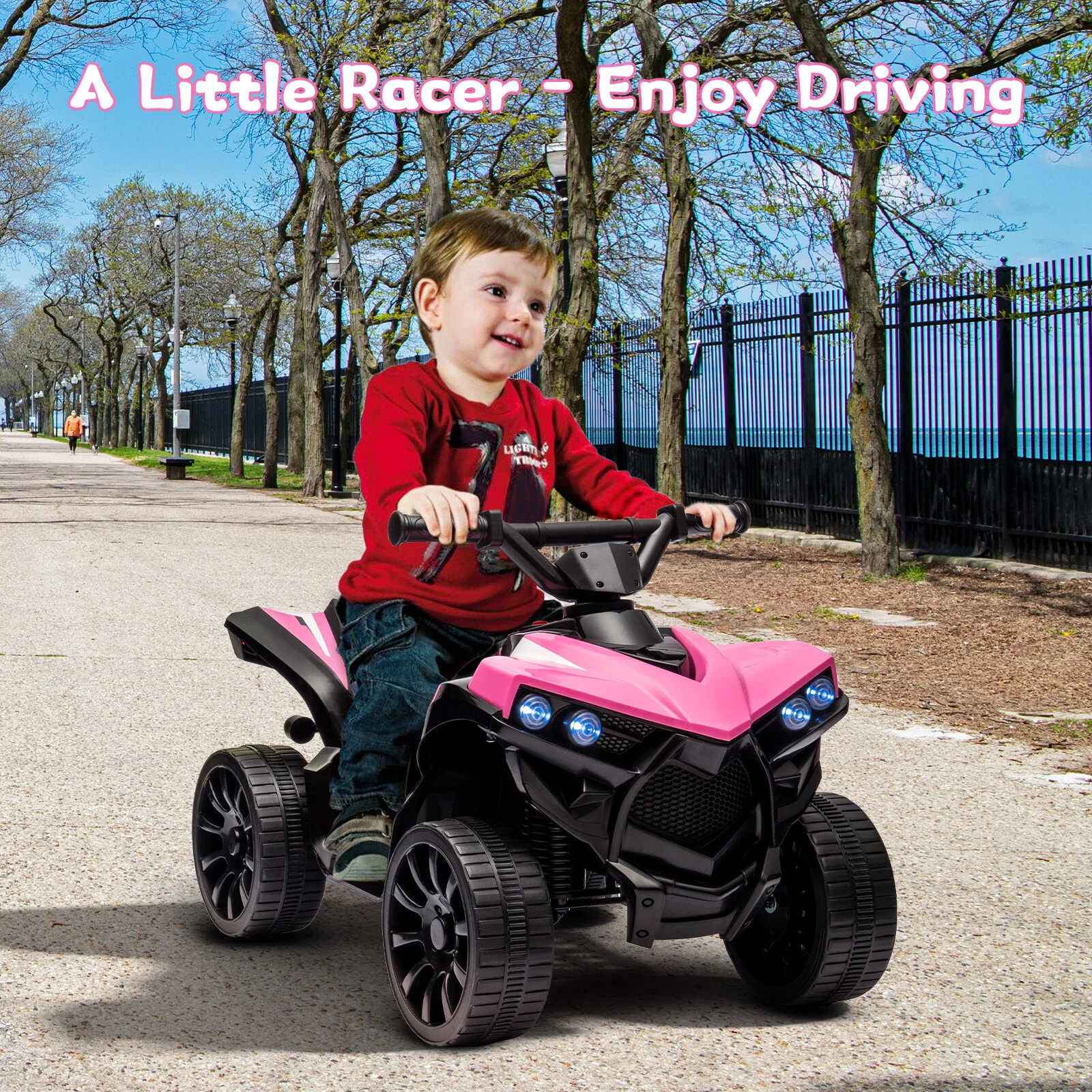 Kids Pink Ride-On ATV with 1.8 MPH Speed, LED Lights, and Foot Pedal - Image 6