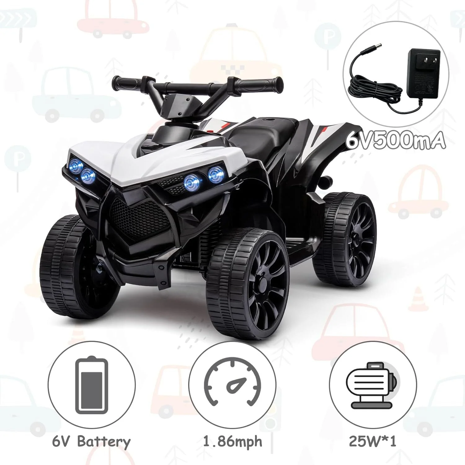 Kids Ride-On ATV with 1.8 MPH Max Speed, LED Lights, Foot Pedal, and Music - Image 4