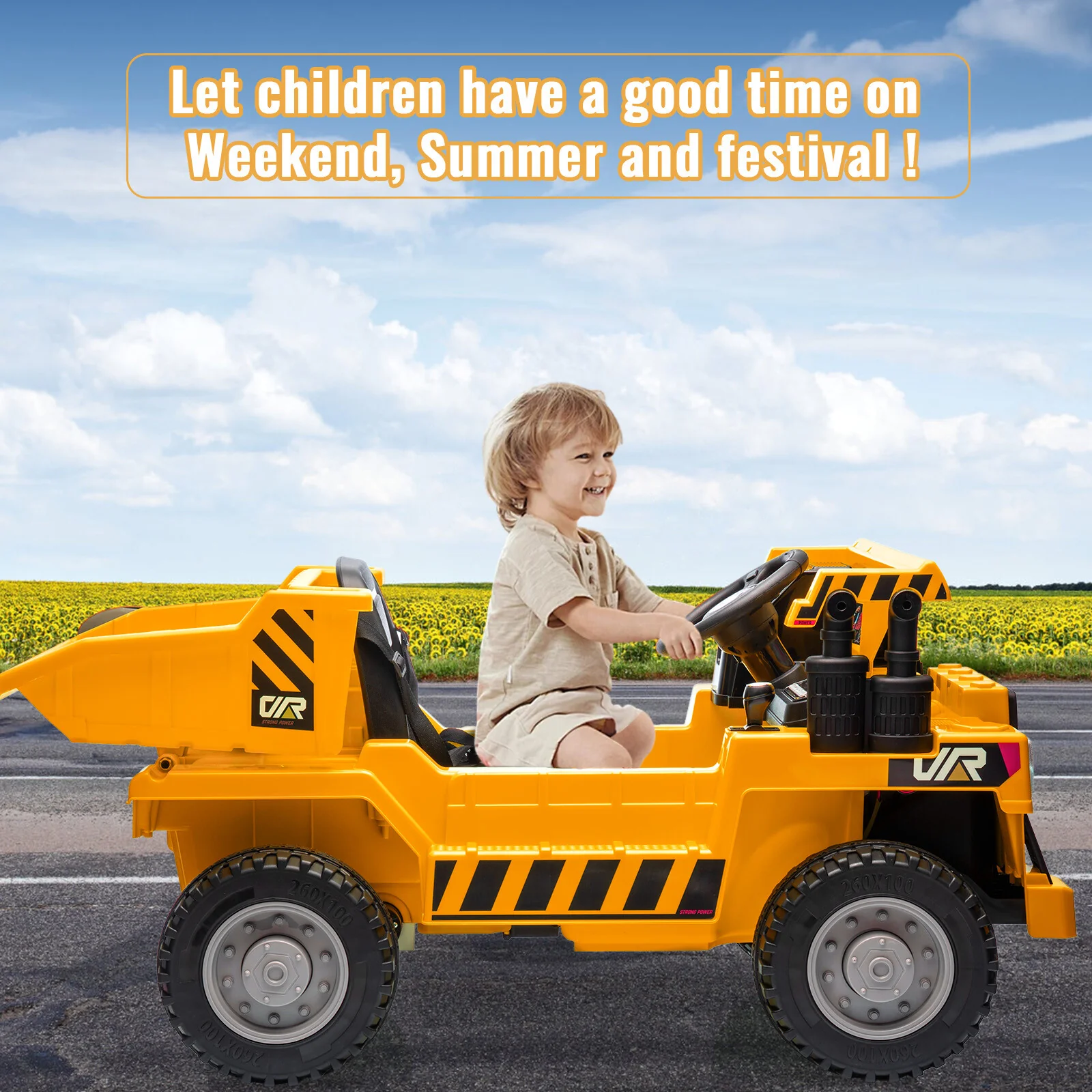 Kids Ride-On Yellow Dump Truck with Remote Control and Extra Shovel - Image 7
