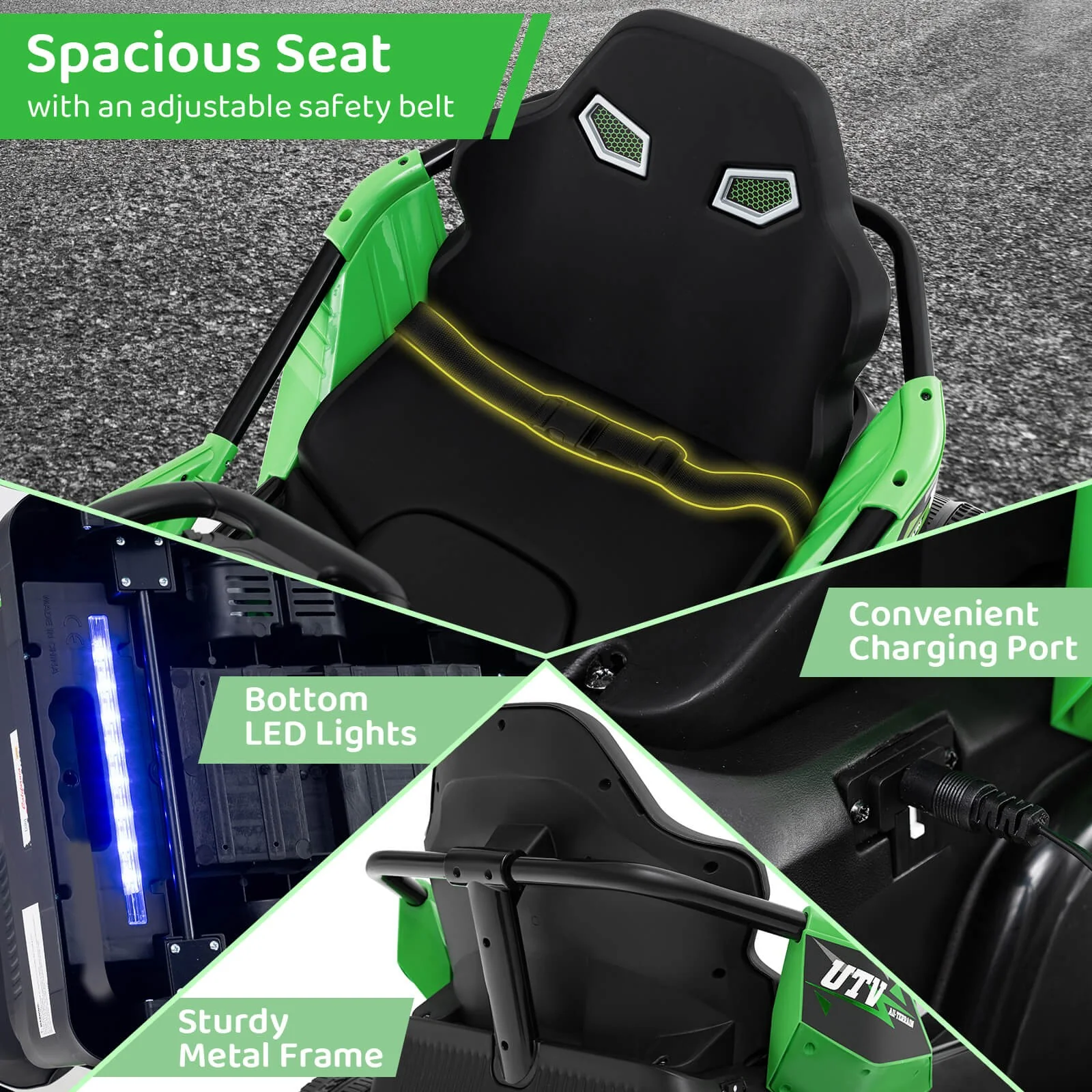 12V Battery-Powered Electric UTV Ride-On Car for Big Kids with Remote Control Green - Image 10