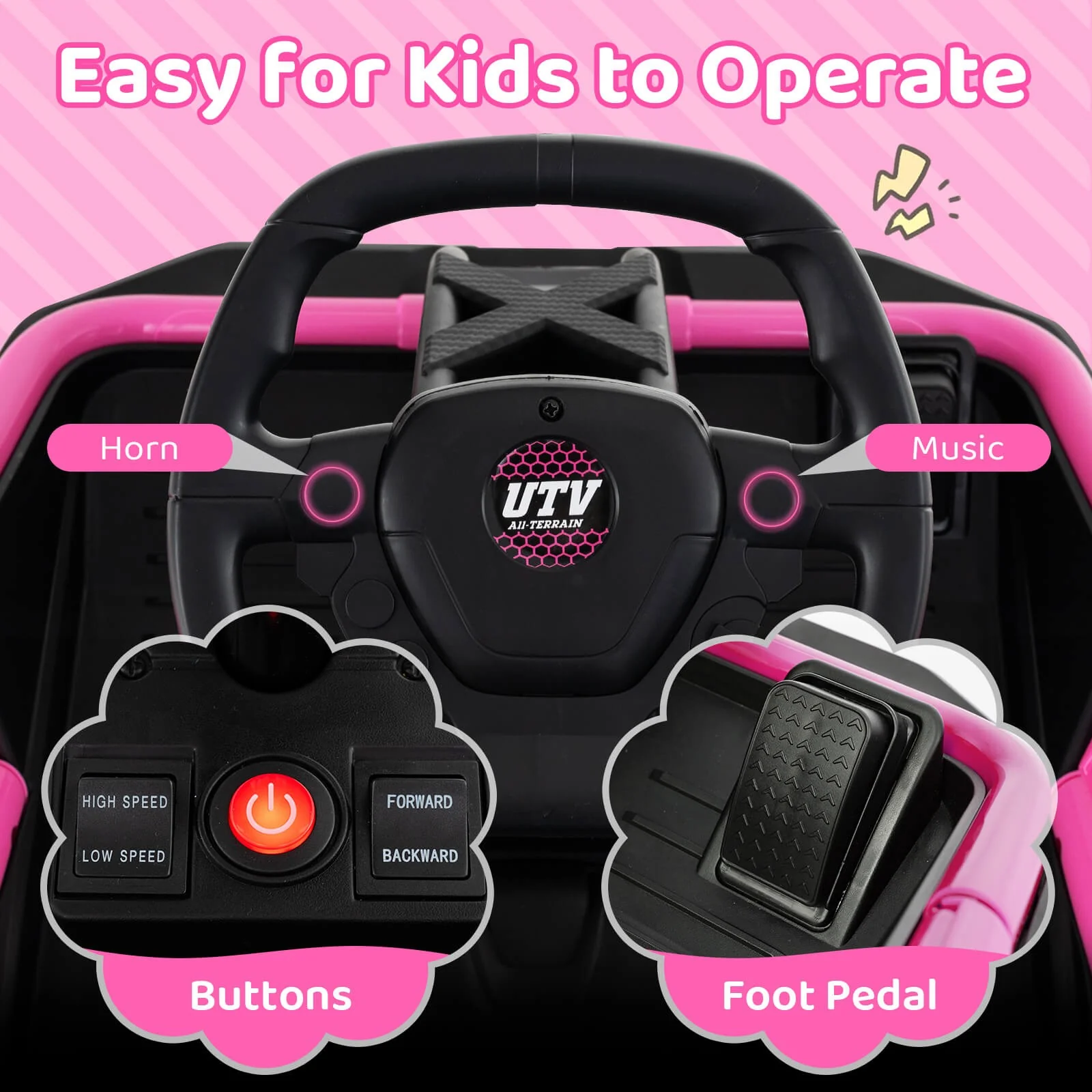 12V Electric Ride-On UTV for Kids with Remote Control Pink - Image 8