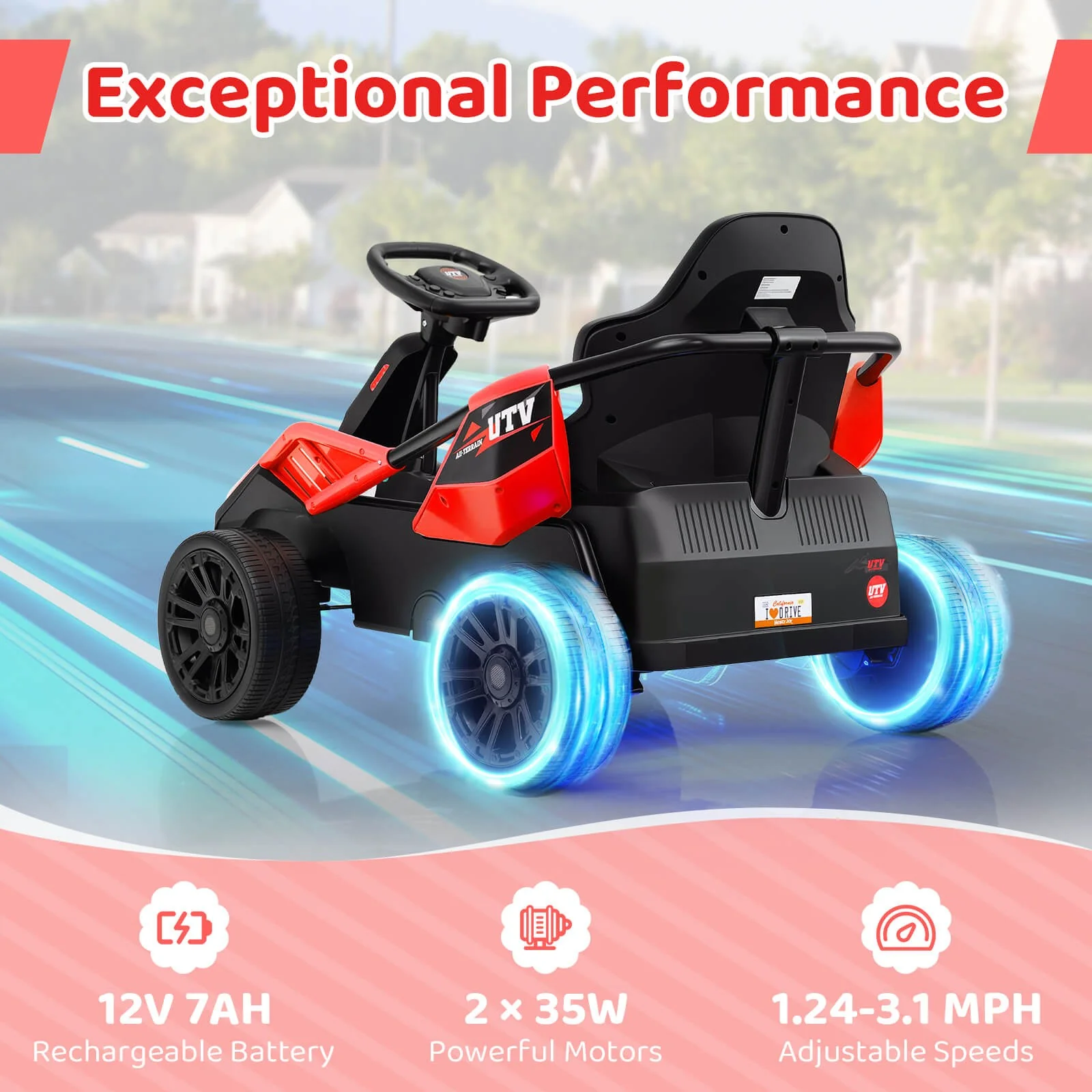 12V Battery-Powered Electric Ride-On UTV for Big Kids with Remote Control Red - Image 5