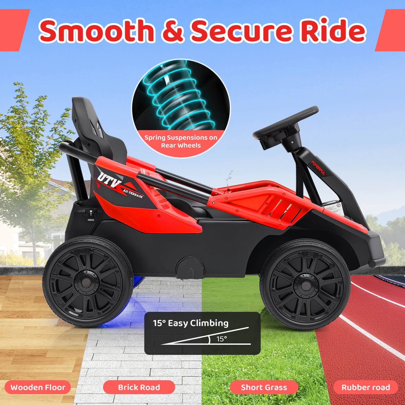 12V Battery-Powered Electric Ride-On UTV for Big Kids with Remote Control Red - Image 7