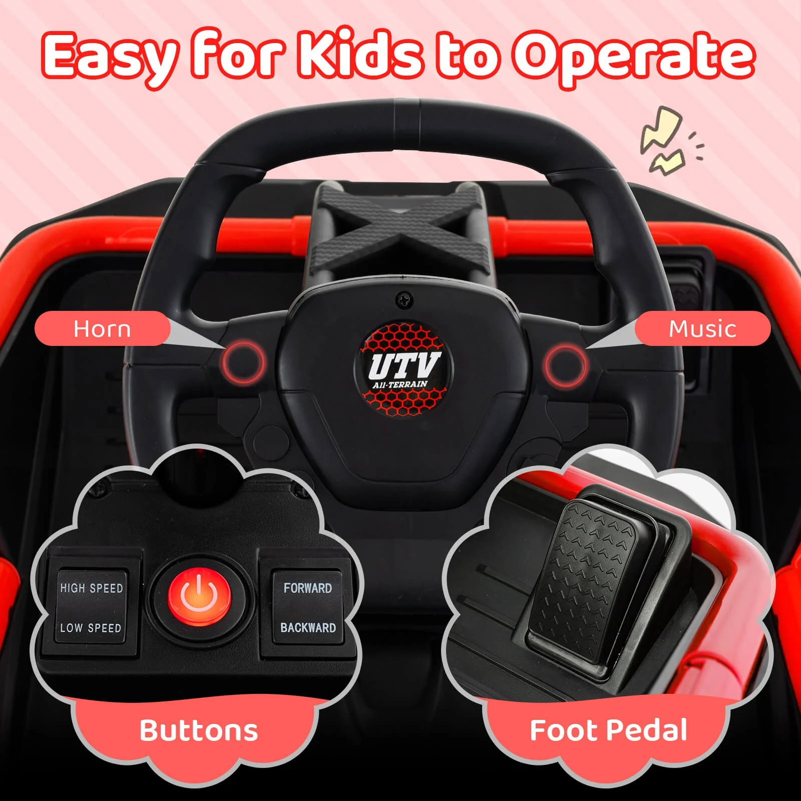 12V Battery-Powered Electric Ride-On UTV for Big Kids with Remote Control Red - Image 8