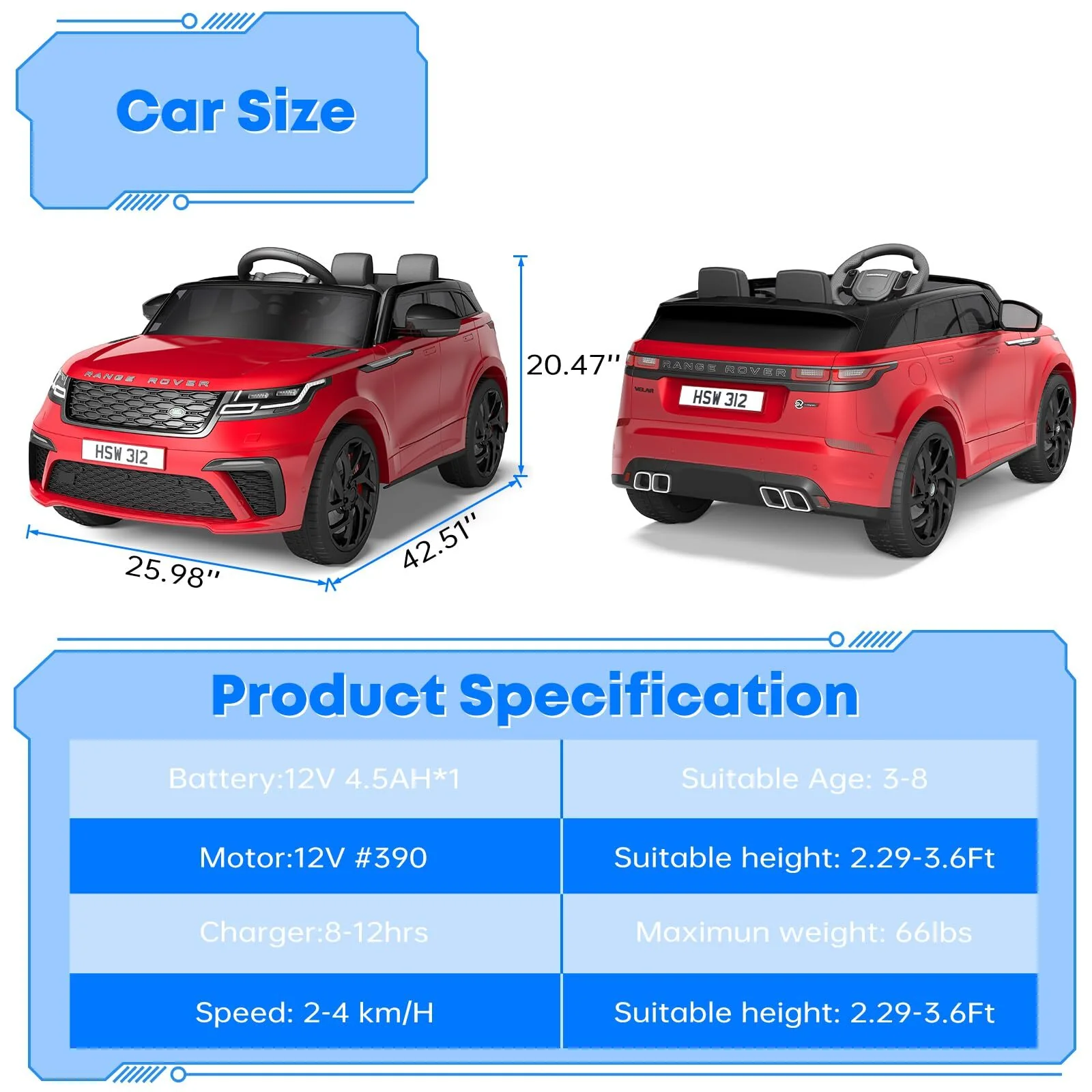 12V Battery-Powered Red Electric Ride-On Car for Kids with Remote Control - Image 4