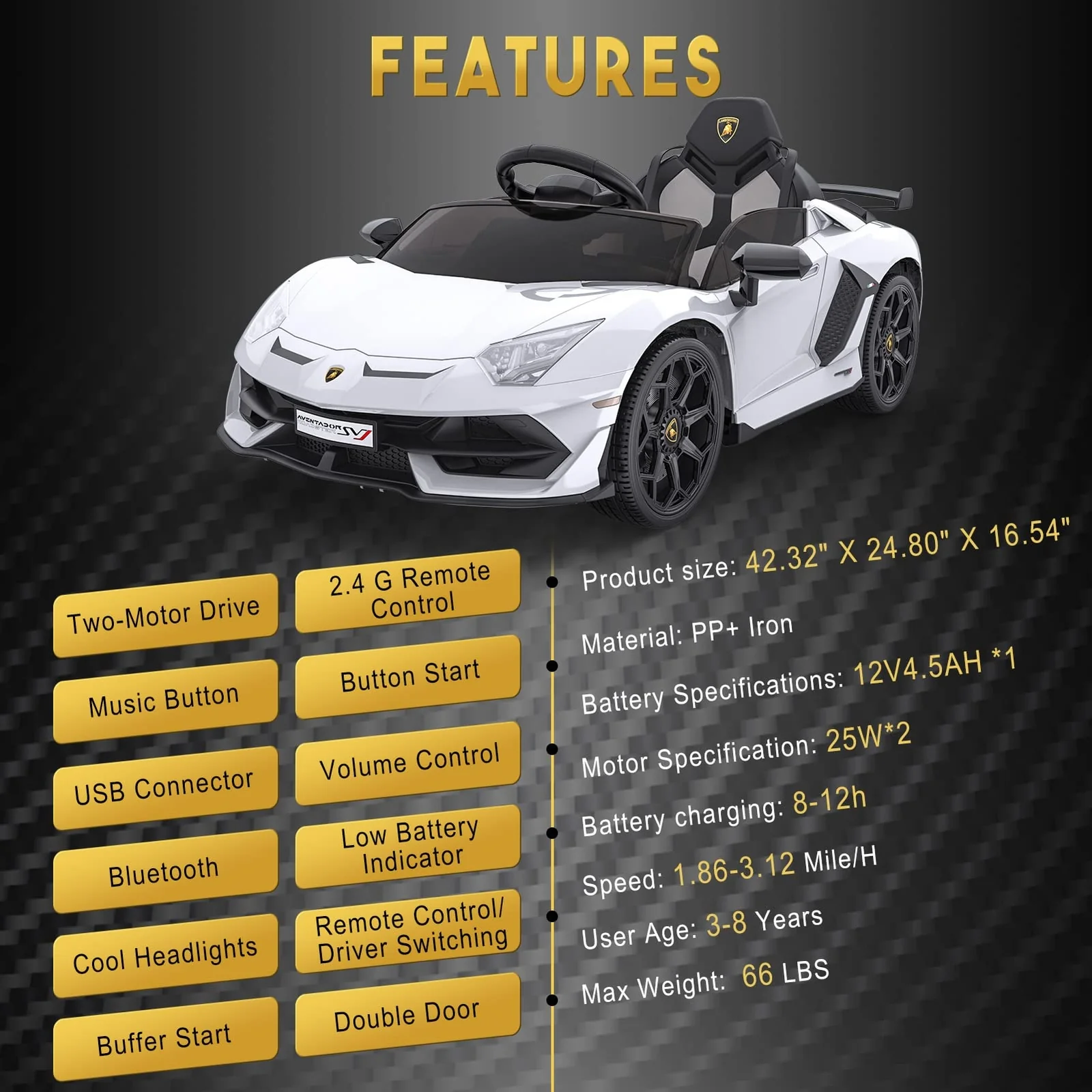 12V Licensed Lamborghini Electric Ride-On Car for Kids with 2 Speeds - Image 6