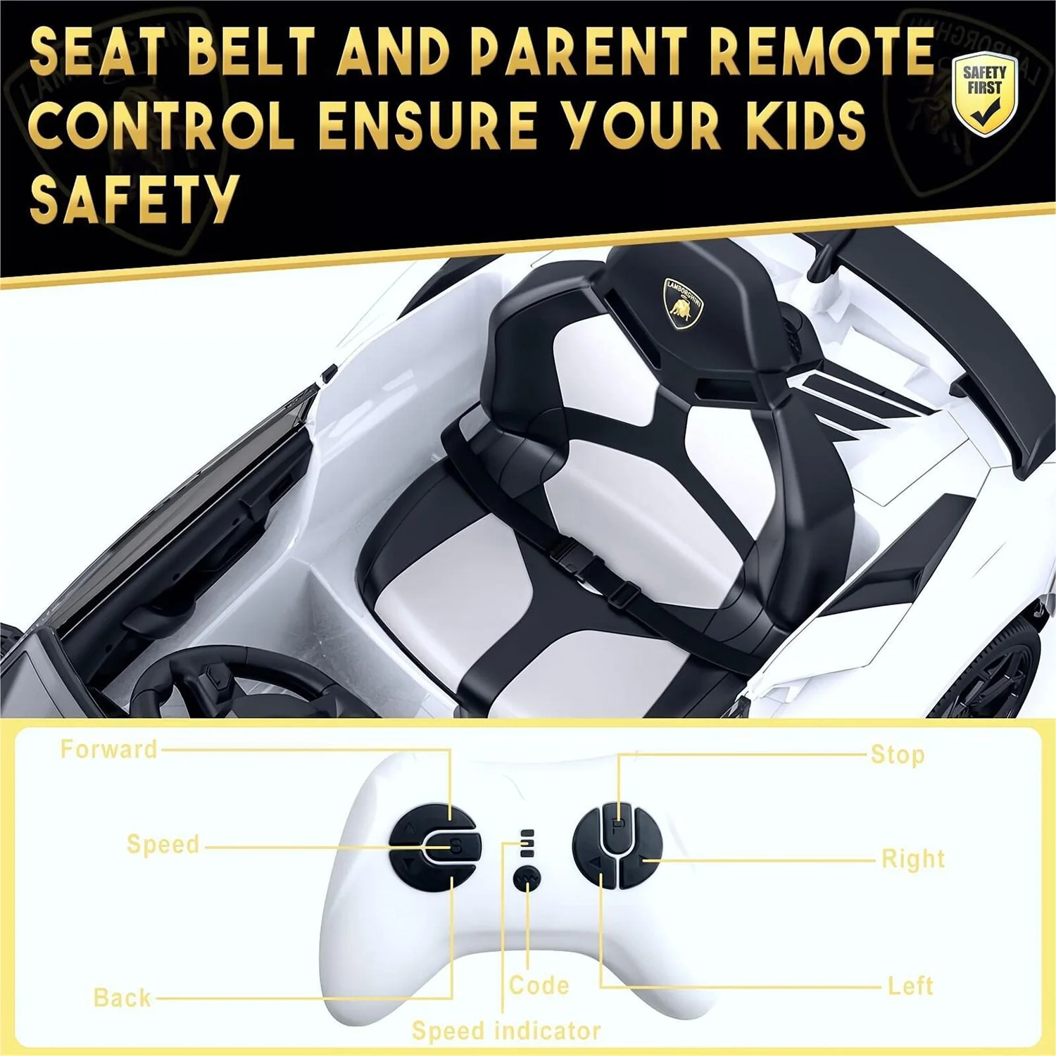12V Licensed Lamborghini Kids Ride-On Car with Remote Control, 2 Speeds, and LED Headlights - Image 8