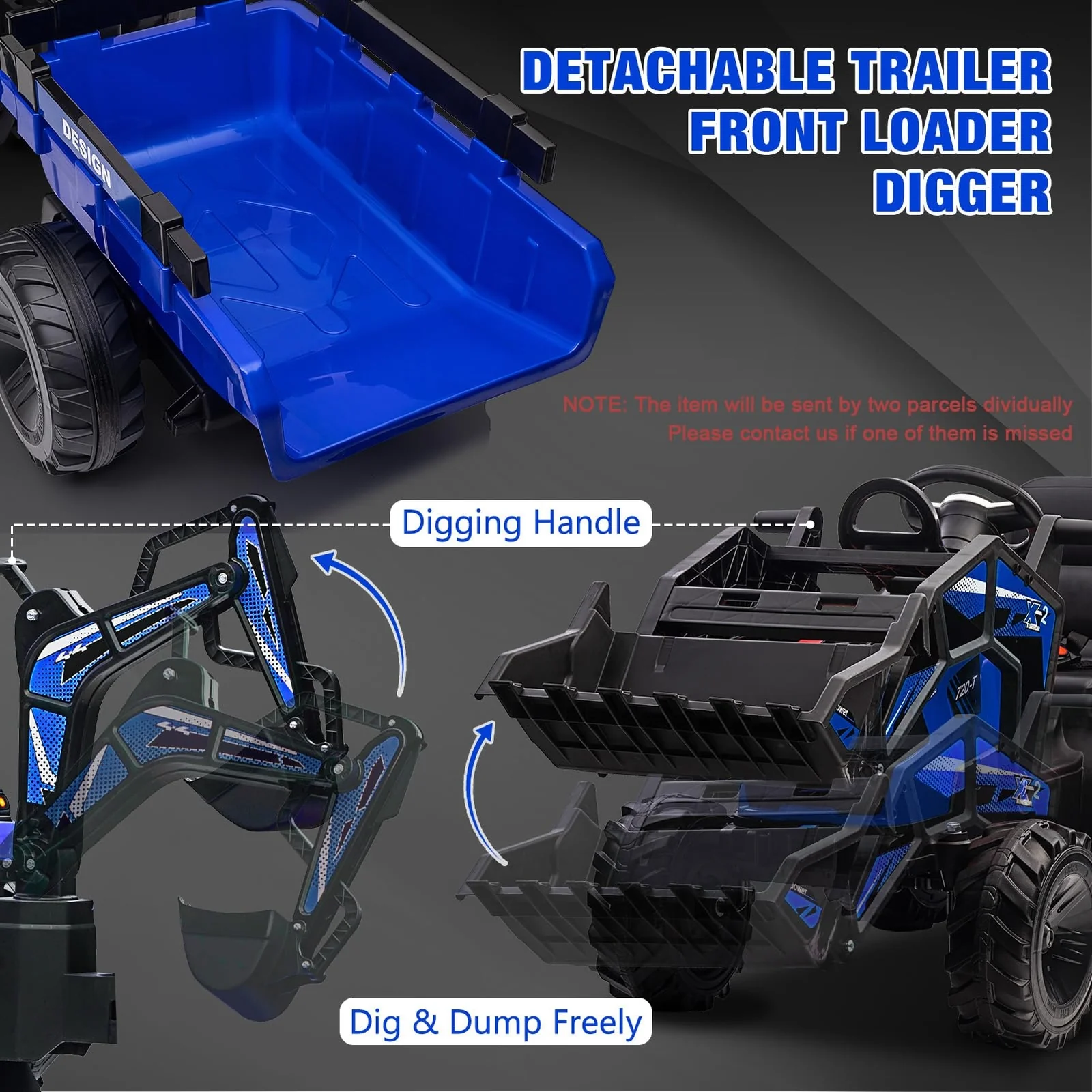 Electric Ride-On Excavator and Bulldozer Vehicle with Trailer for Kids - Image 15