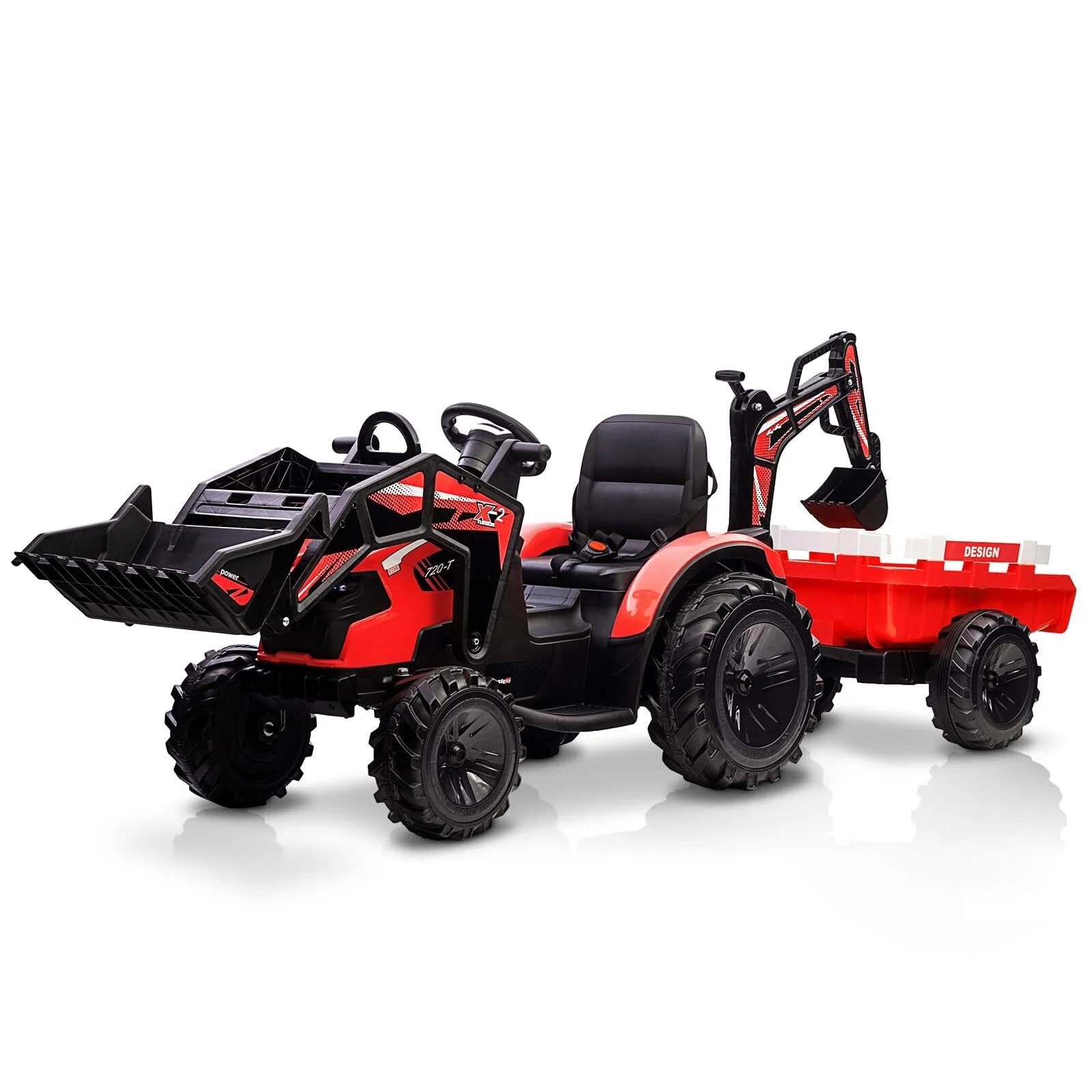 Electric Ride-On Excavator and Bulldozer Vehicle with Trailer for Kids - Image 26