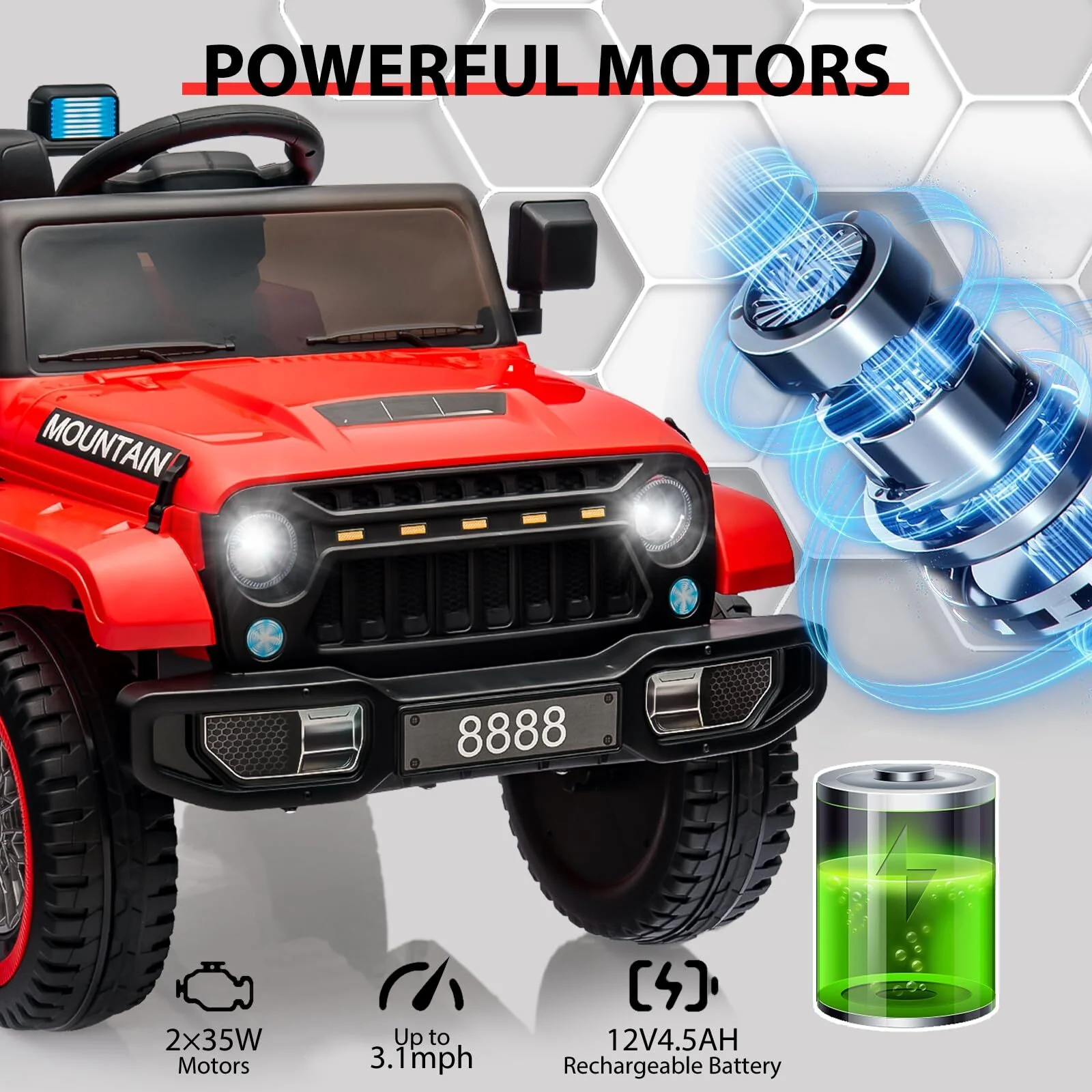 12V Kids Electric Ride-On Truck with 3 Speeds, LED Lights, Music, and MP3 Player - Image 3