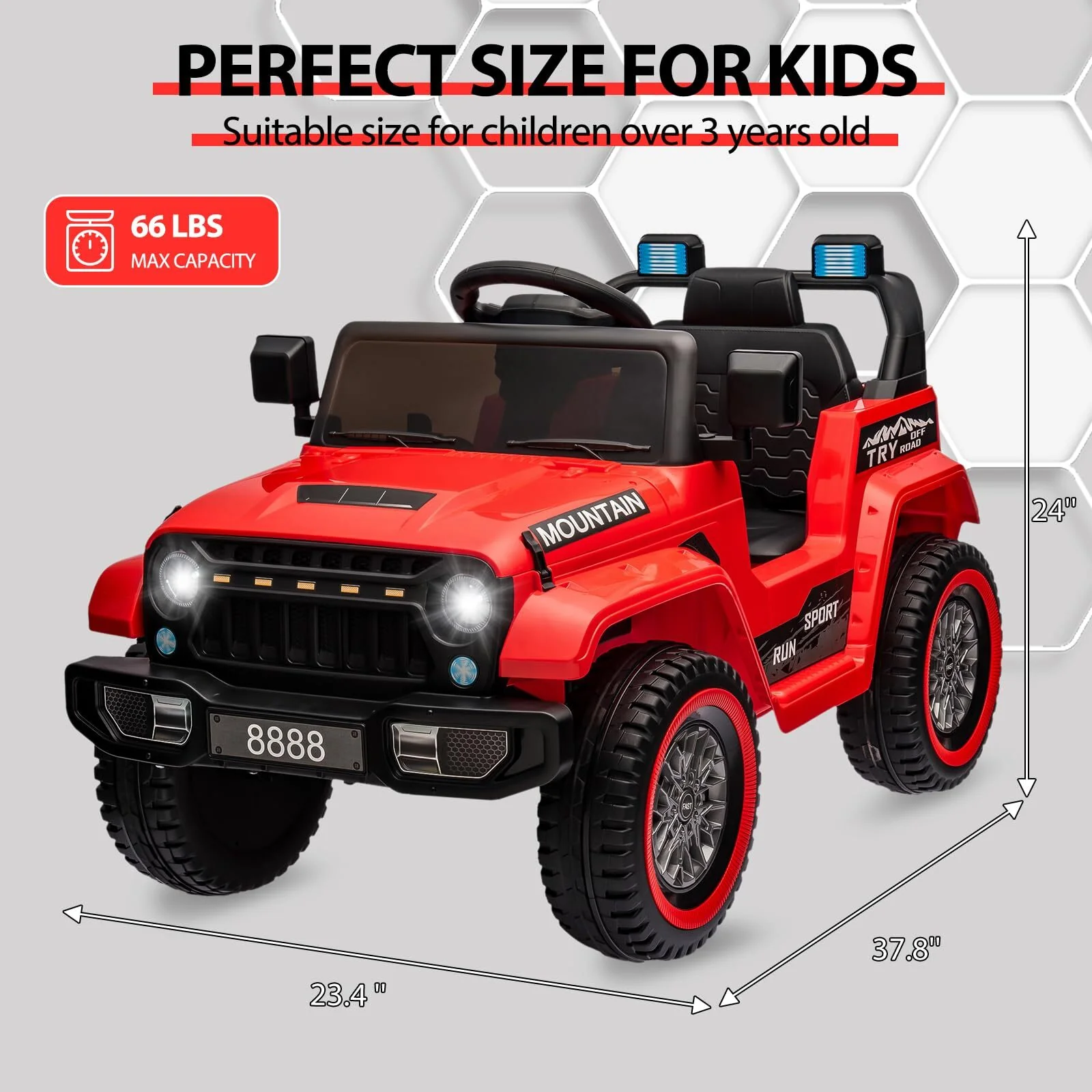 12V Kids Electric Ride-On Truck with 3 Speeds, LED Lights, Music, and MP3 Player - Image 5