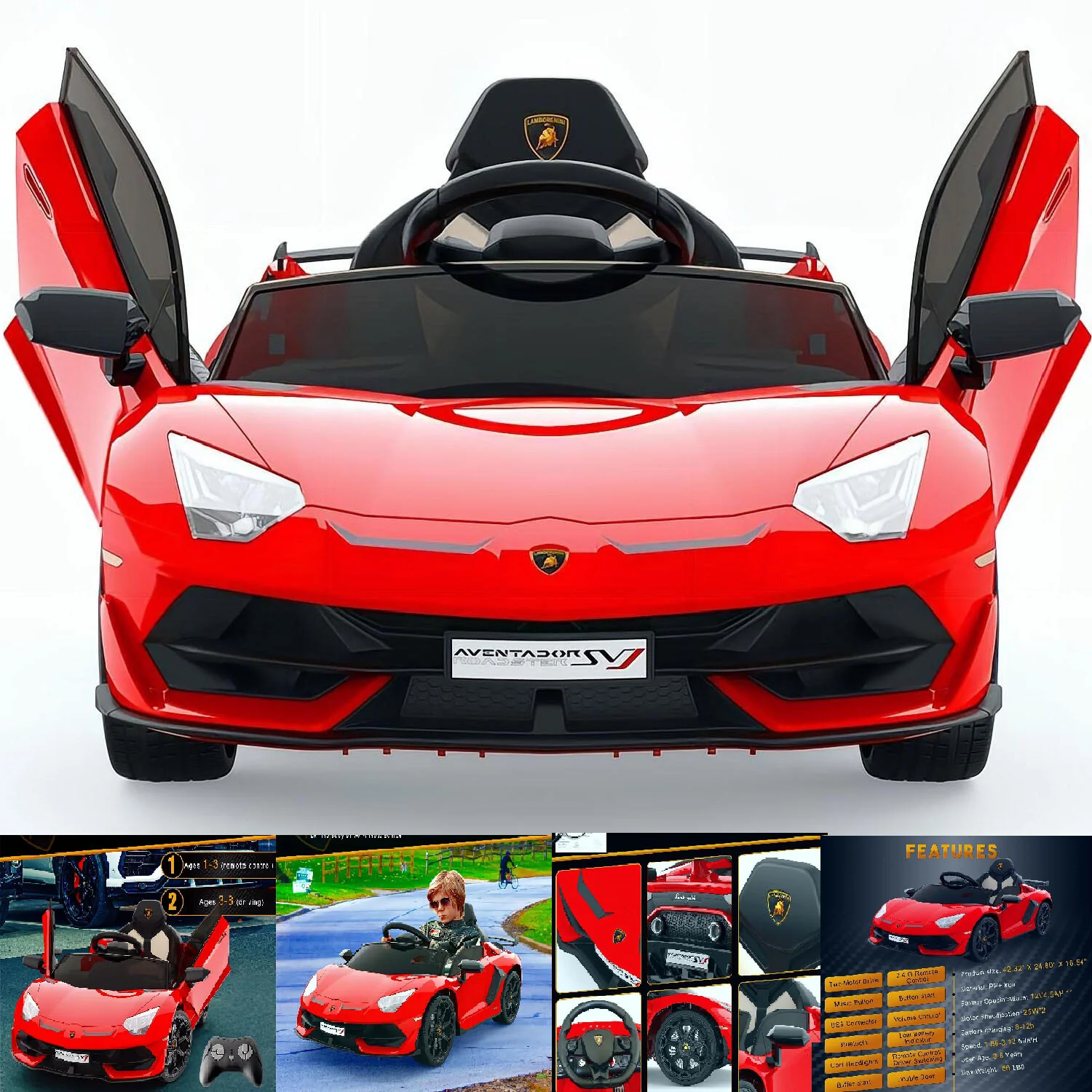 12V Licensed Lamborghini Electric Ride-On Car for Kids with LED Headlights and Remote Control - Image 26