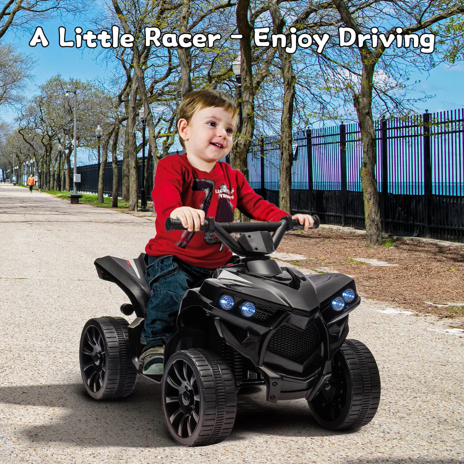 Kids Electric Ride-On ATV with Music and LED Lights, 55lbs Capacity, Black - Image 7
