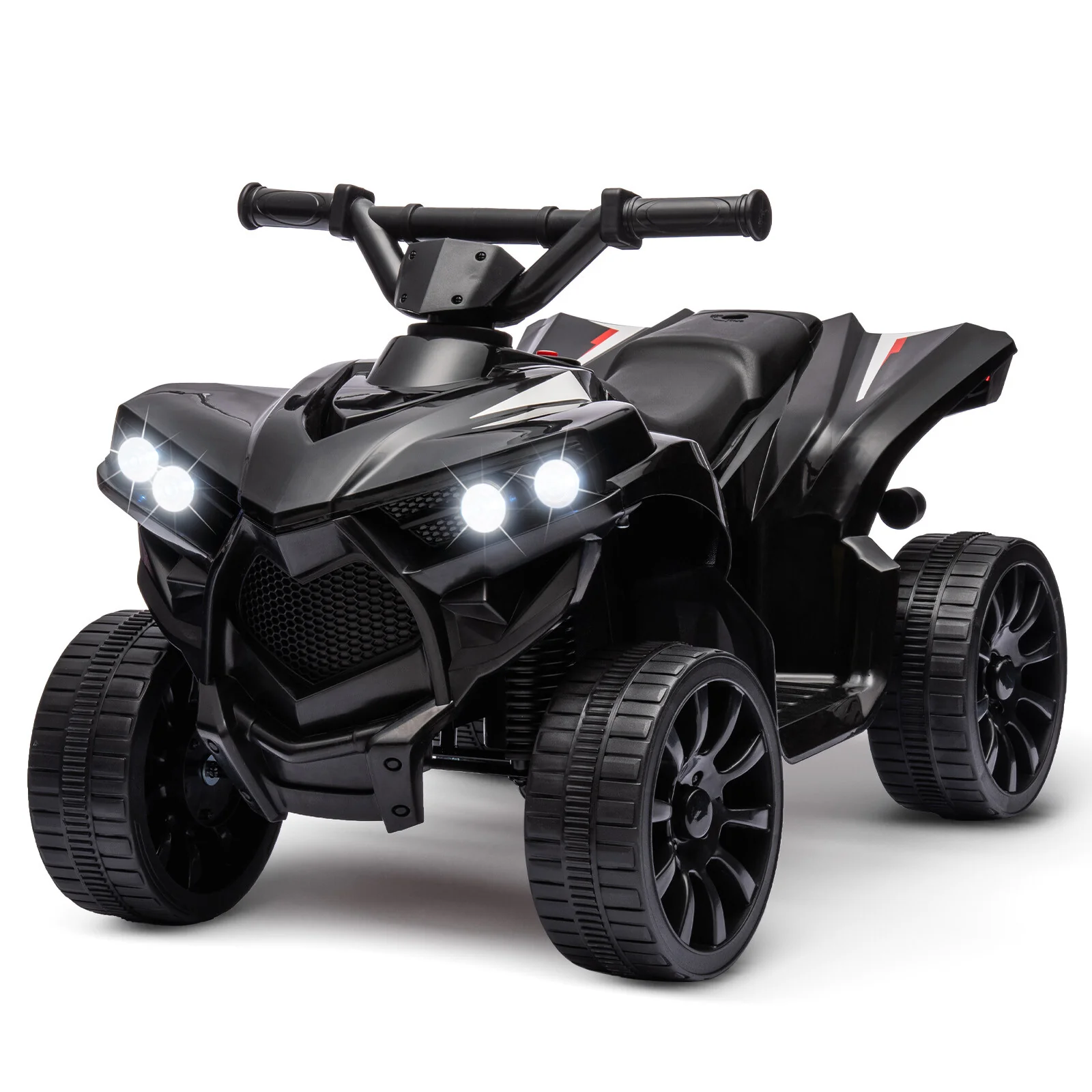Kids Electric Ride-On ATV with Music and LED Lights, Black, 55lbs Capacity - Image 2