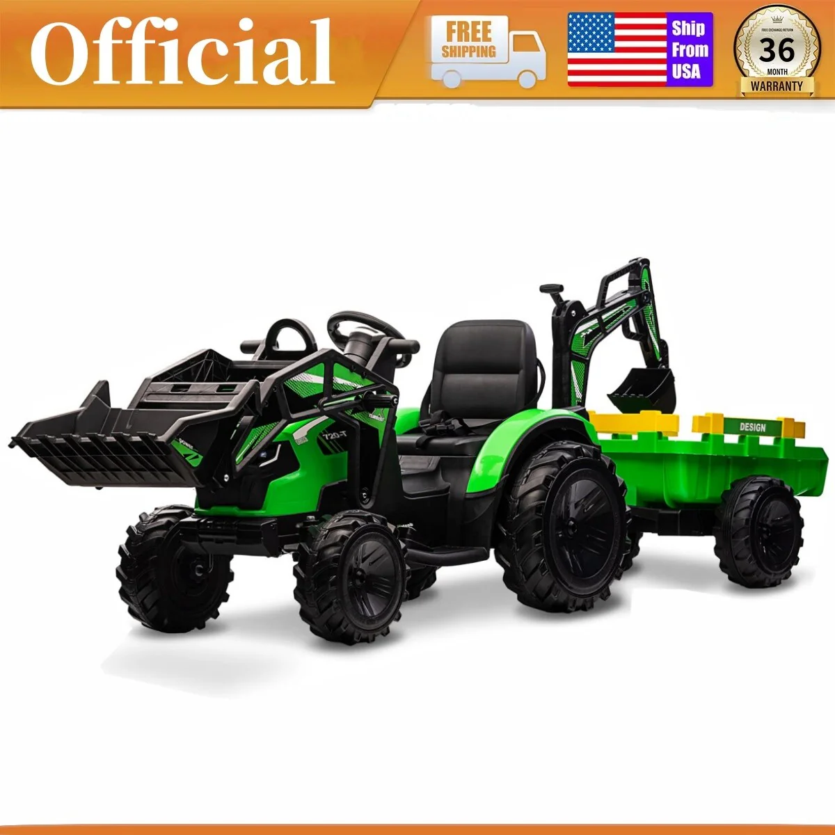 Ride-On Tractor and Construction Vehicle Toys with Remote Control and 3-Speed Settings - Image 10