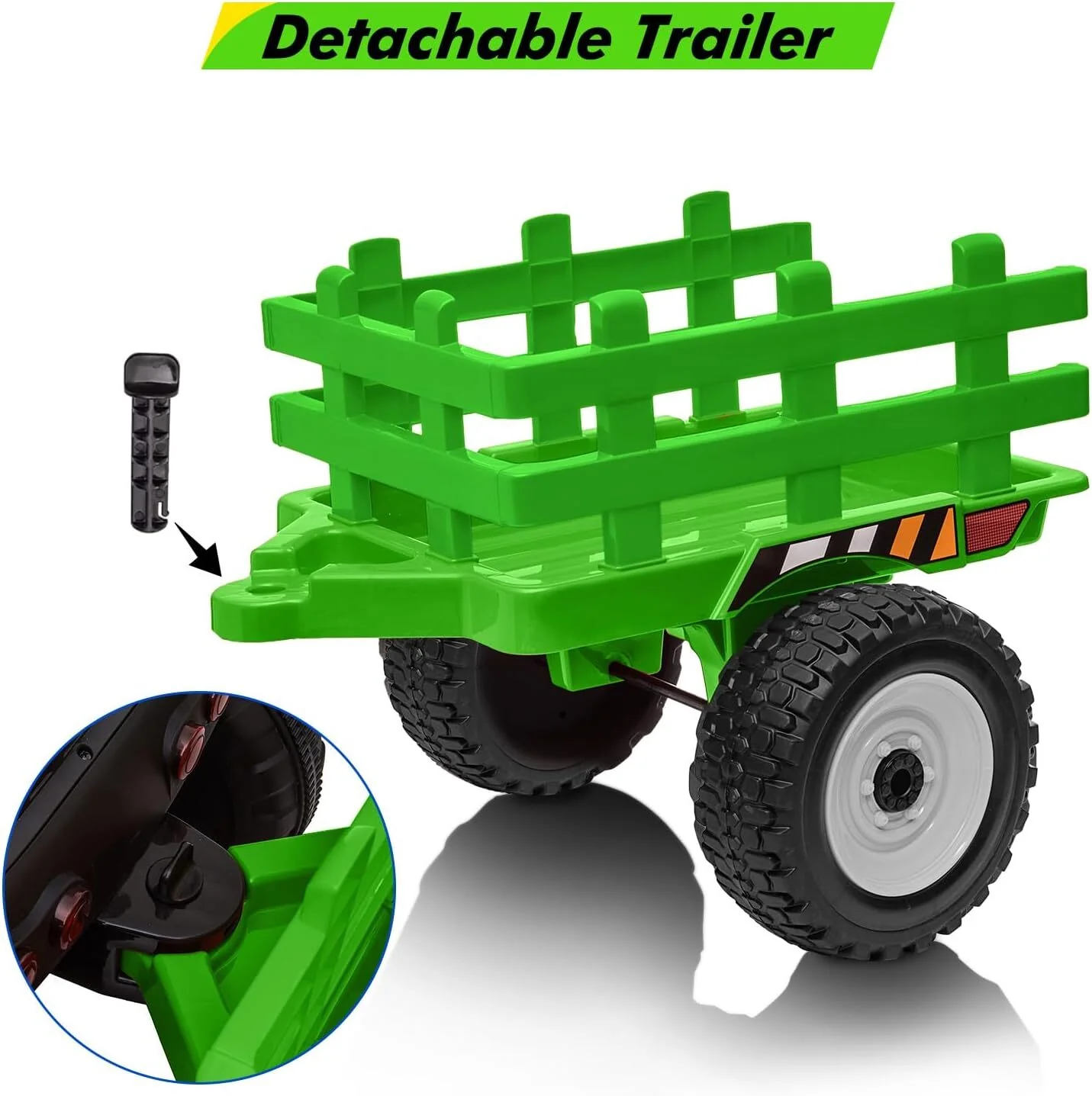 Kids Green Ride-On Tractor with Trailer, Remote Control, and Headlights - Image 5