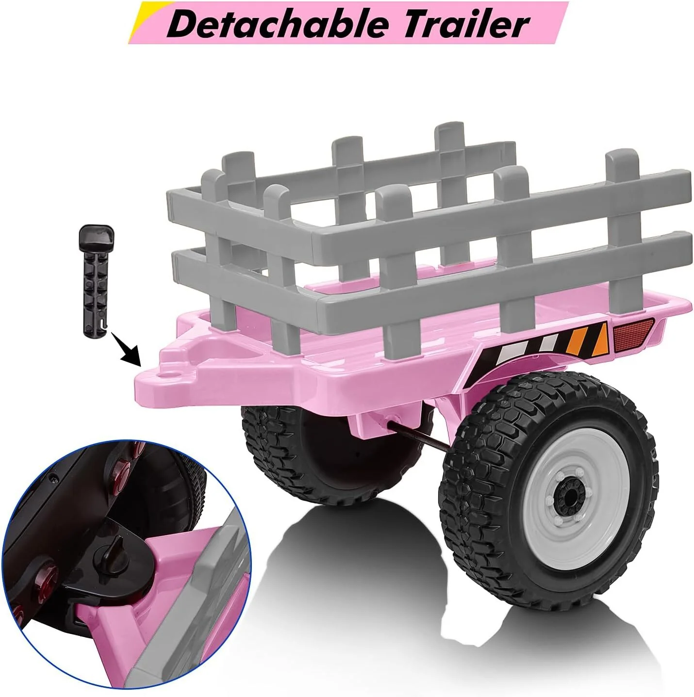 Kids Pink Ride-On Tractor Car with Trailer, Remote Control, and Headlights - Image 5