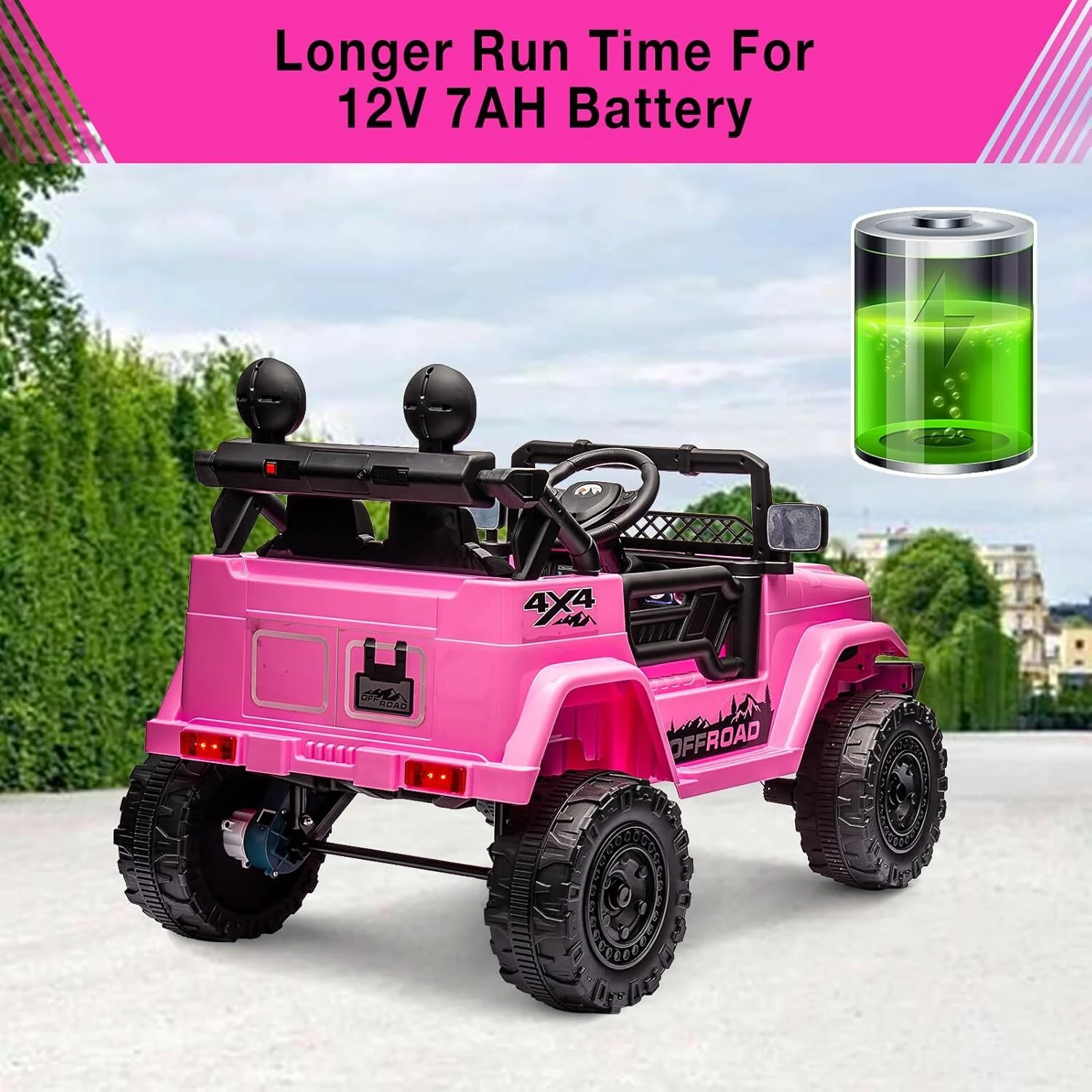 Remote Control Ride-On Truck with Spring Suspension for Kids Ages 3-8 Pink - Image 7