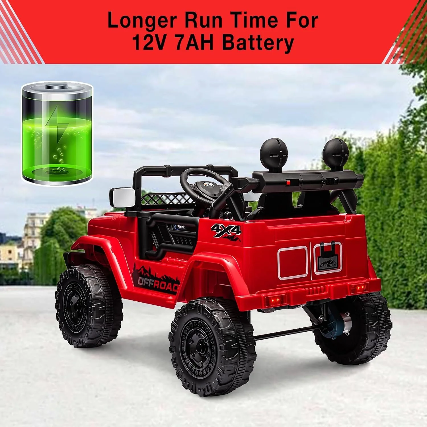Remote Control Ride-On Truck with Spring Suspension for Kids Ages 3-8, Red - Image 7