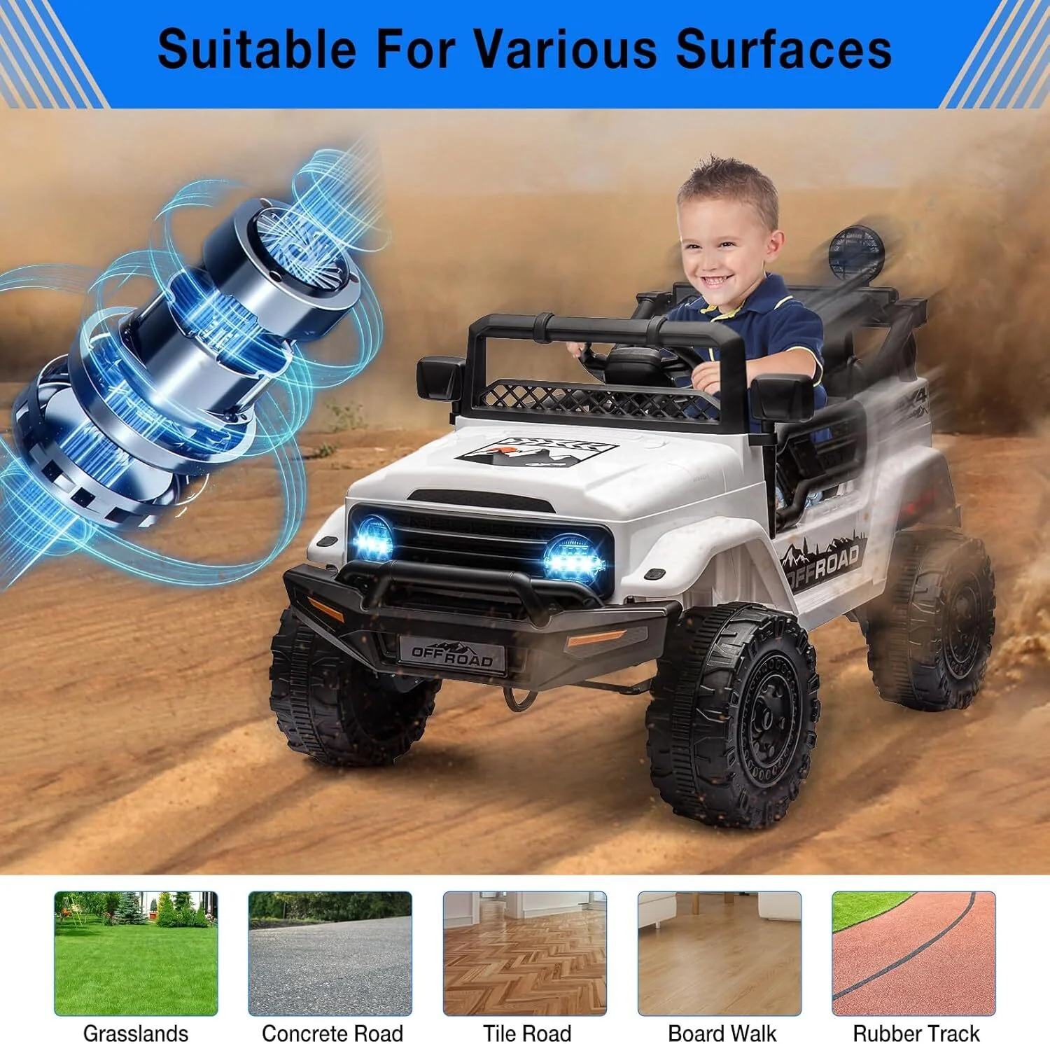 Remote Control Ride-On Truck with Spring Suspension and Music for Kids Ages 3-8 - Image 6