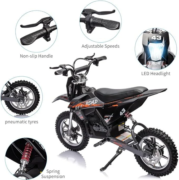 36V Battery-Powered Off-Road Dirt Bike for Kids with Headlight - Image 4