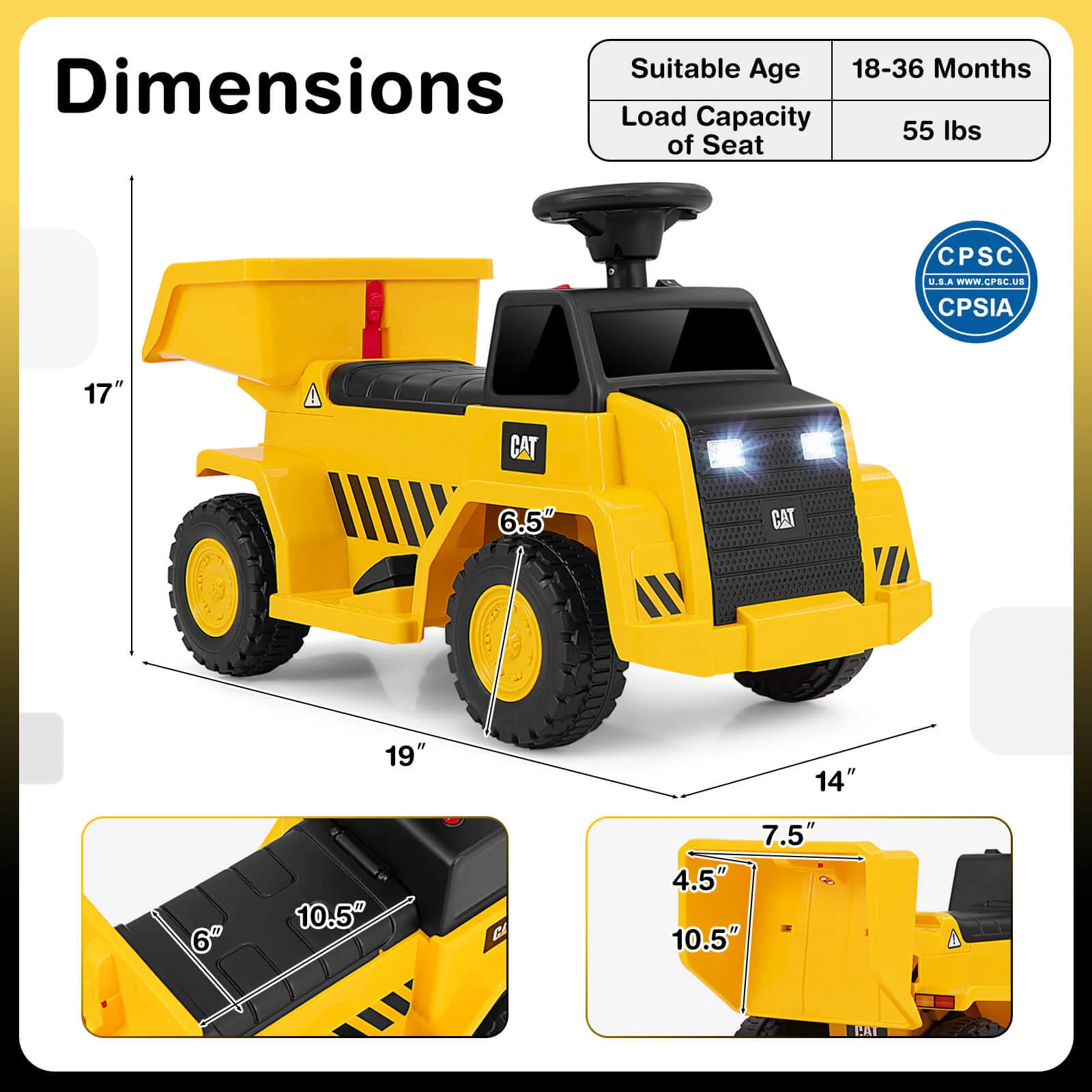 Ride-On Dump Truck with One-Button Start, Horn, Adjustable Dump Bed, and Treaded Wheels - Image 2