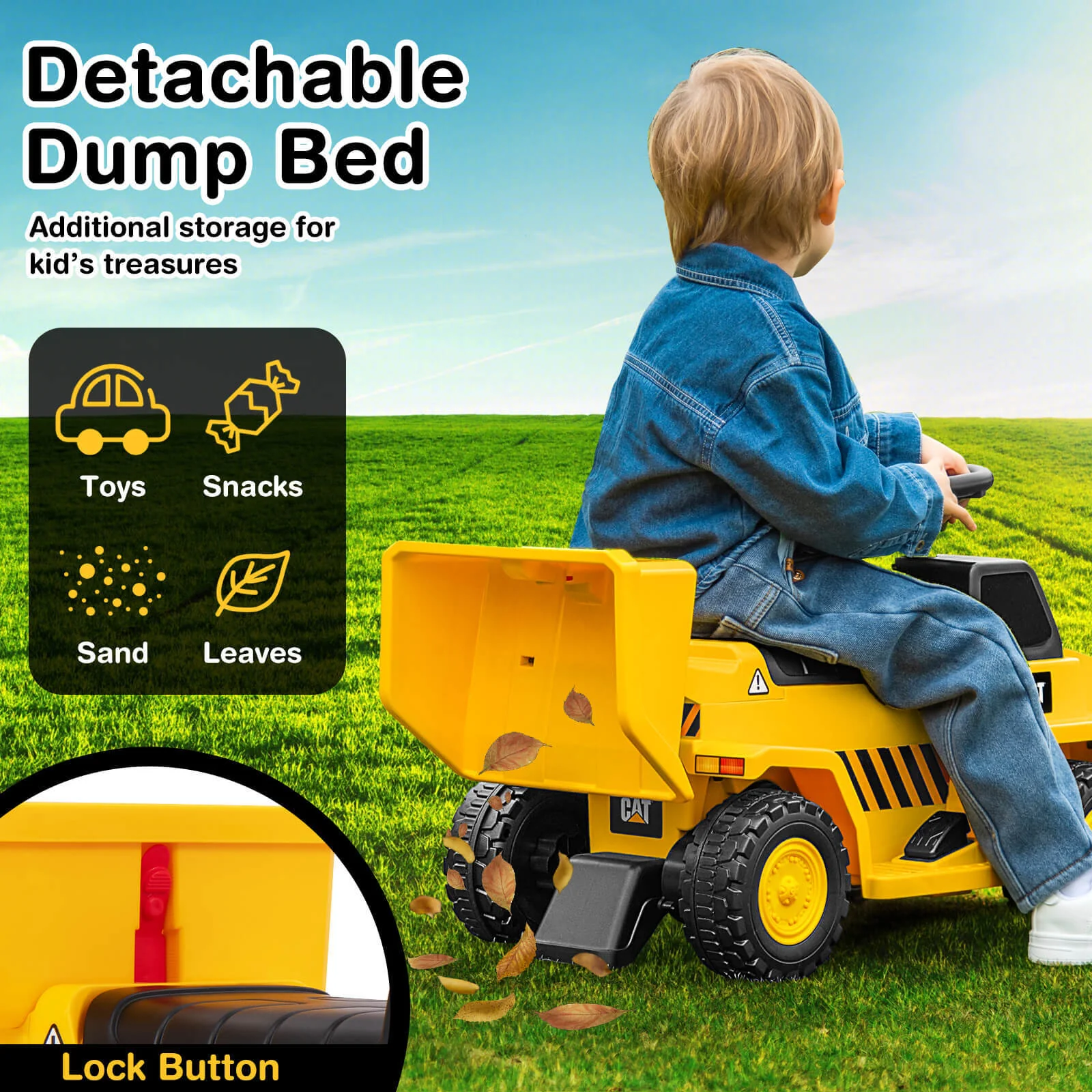 Ride-On Dump Truck with One-Button Start, Horn, Adjustable Dump Bed, and Treaded Wheels - Image 6