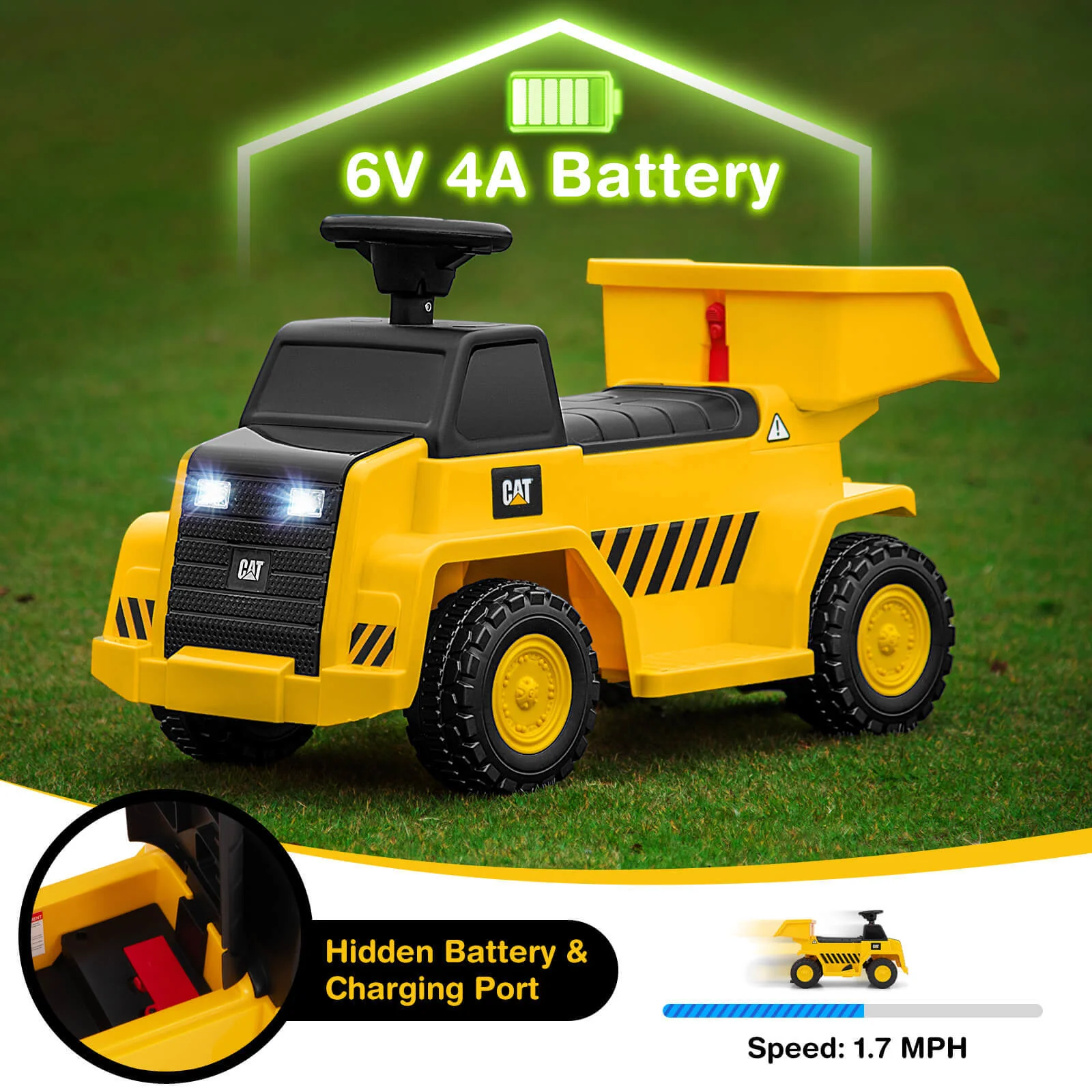 Ride-On Dump Truck with One-Button Start, Horn, Adjustable Dump Bed, and Treaded Wheels - Image 8