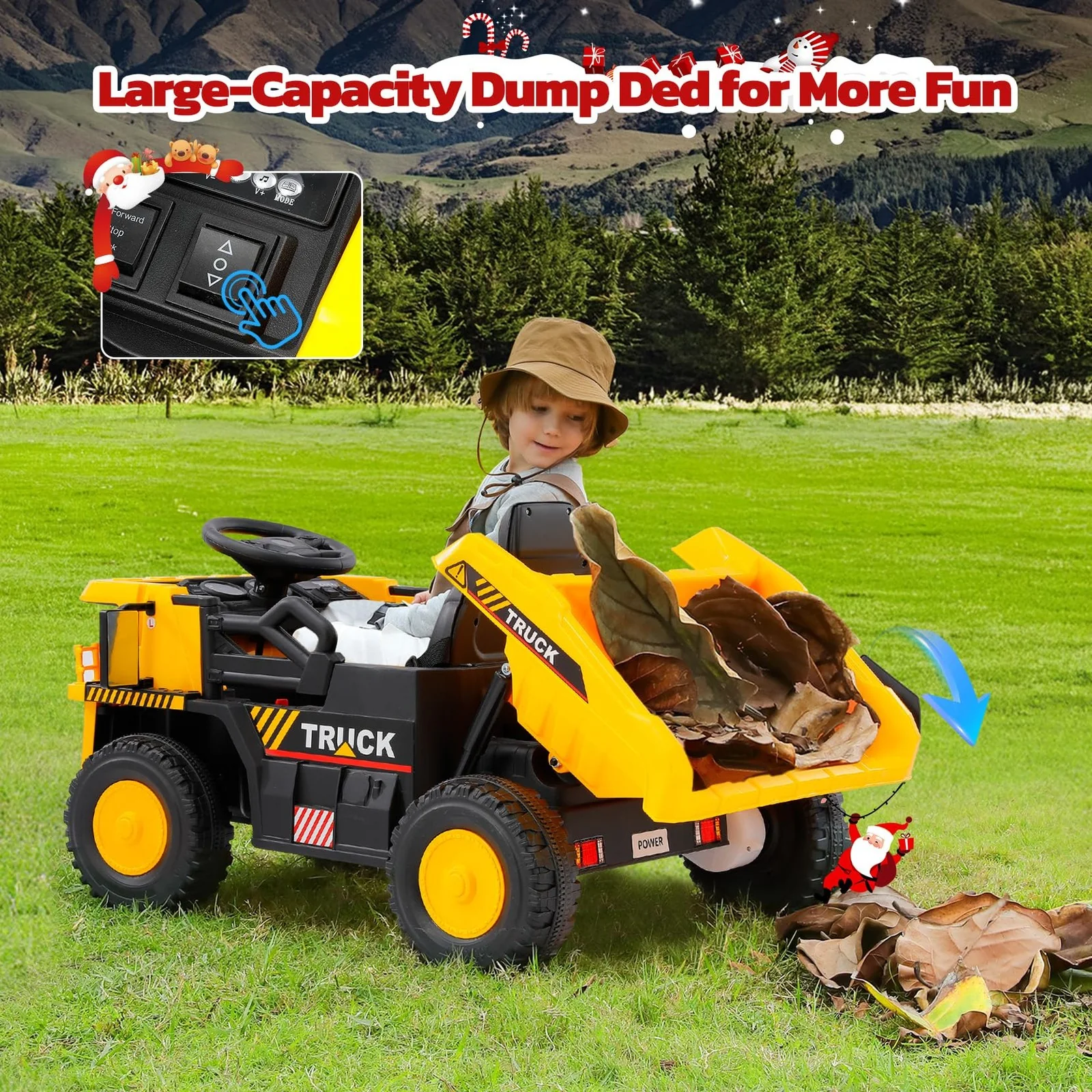 12V Ride-On Dump Truck Toy with Functional Dump Bed and Shovel for Kids - Image 3