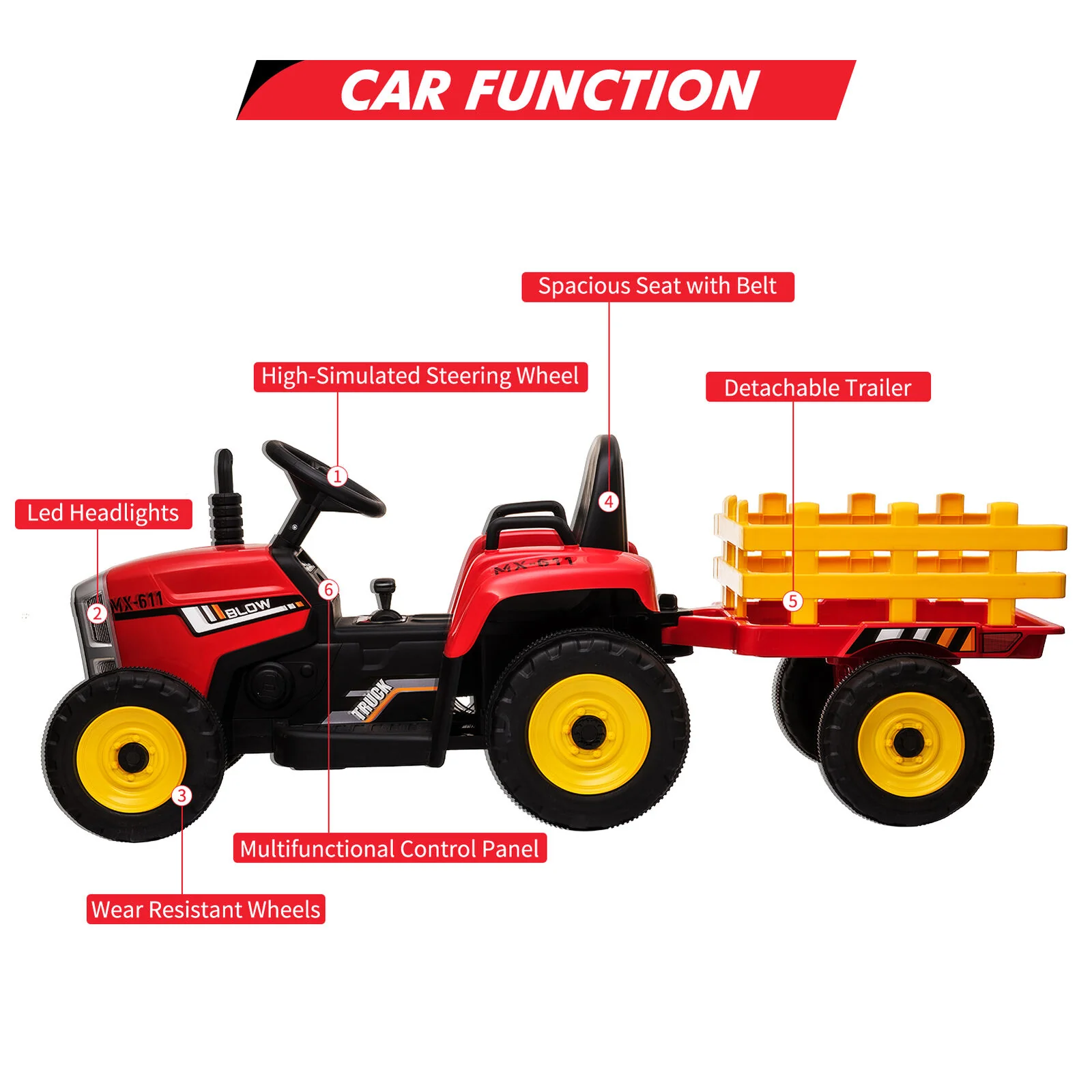 Ride-On Electric Tractor with Trailer for Toddlers - Remote Controlled - Image 20