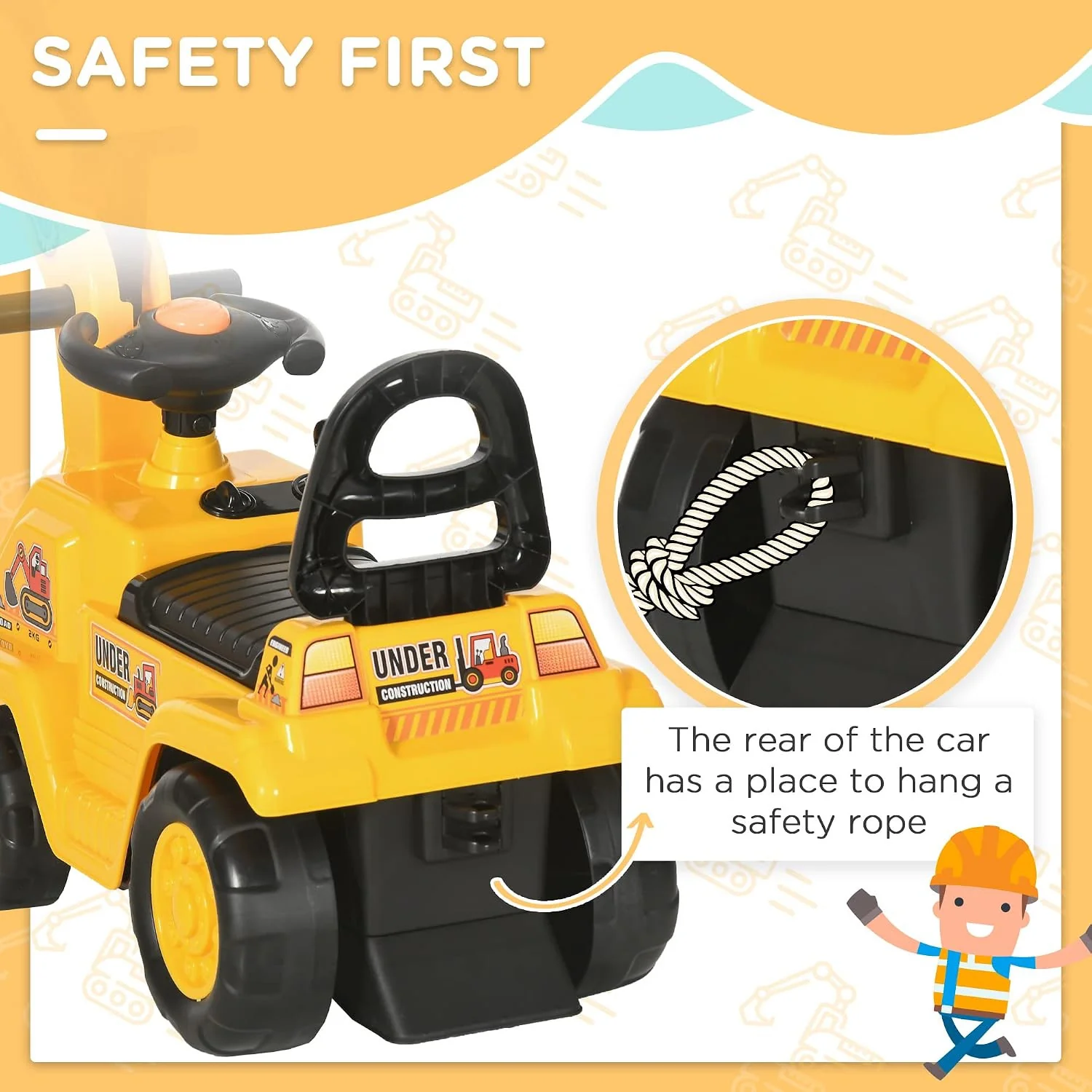 Kids Digger Ride-On Excavator Truck with Horn and Storage Space - Image 8